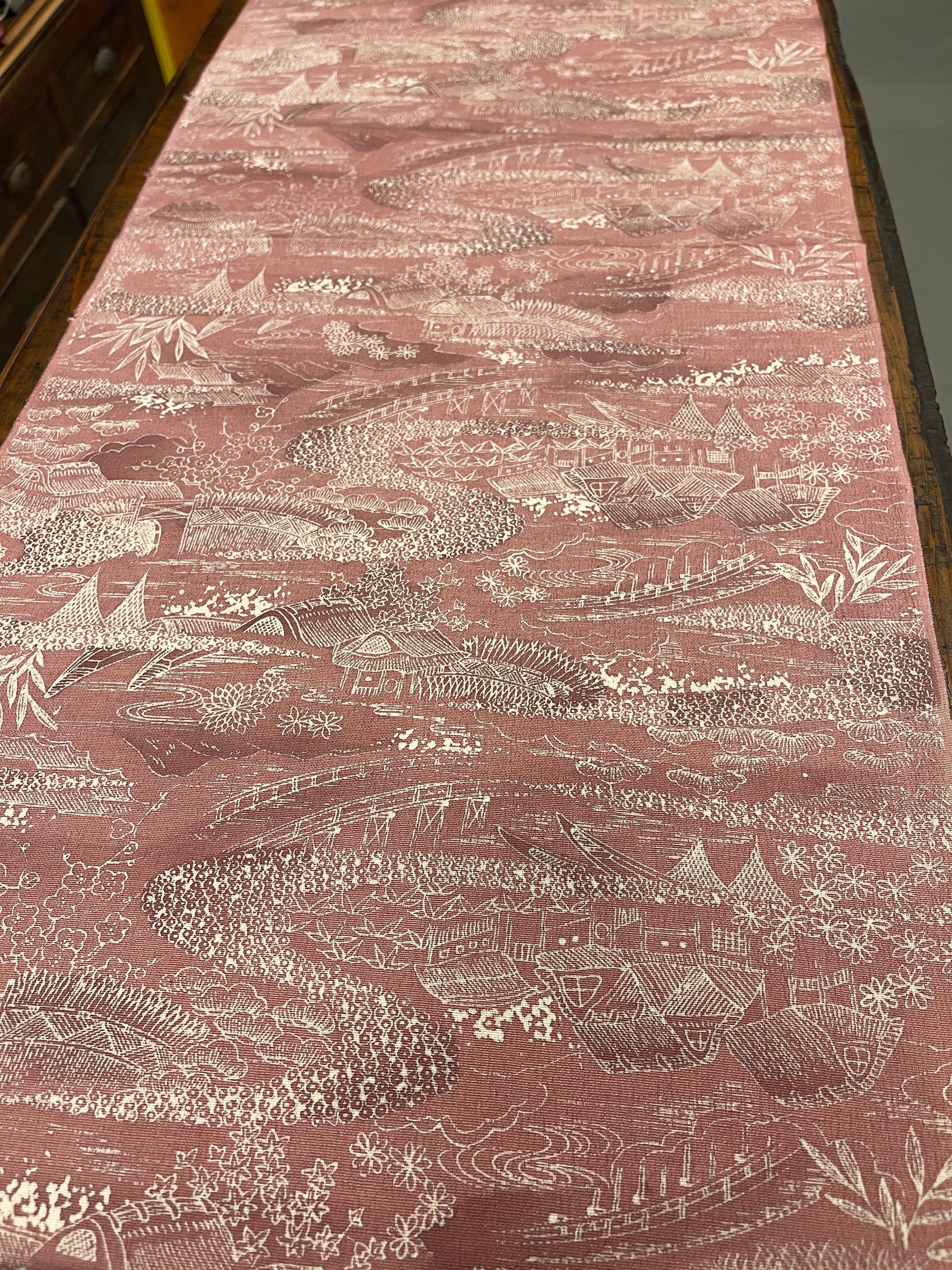 Japanese Silk Fabric Village Scenery