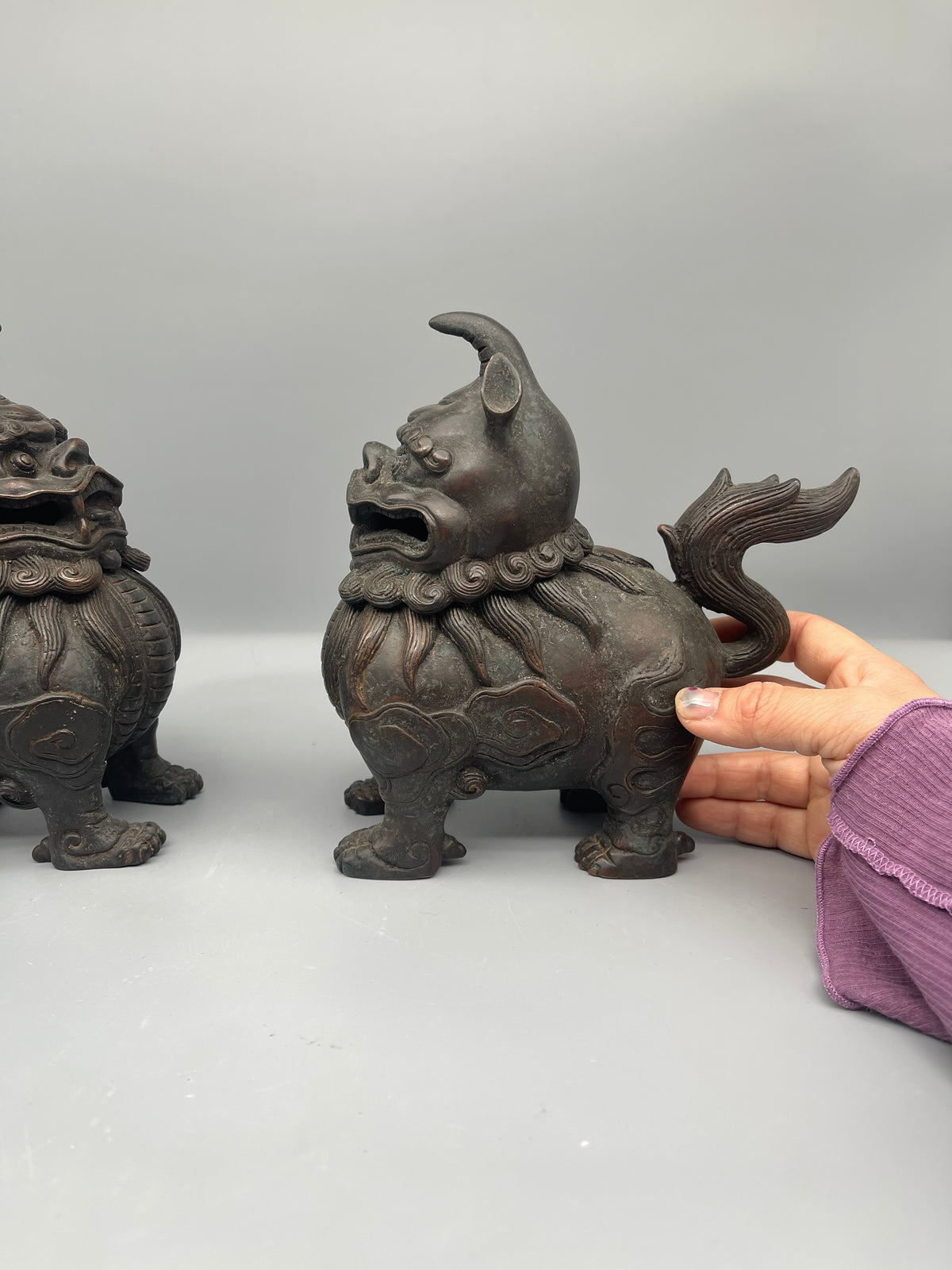 Pair of Chinese Iron Foo Dogs Incense Censers