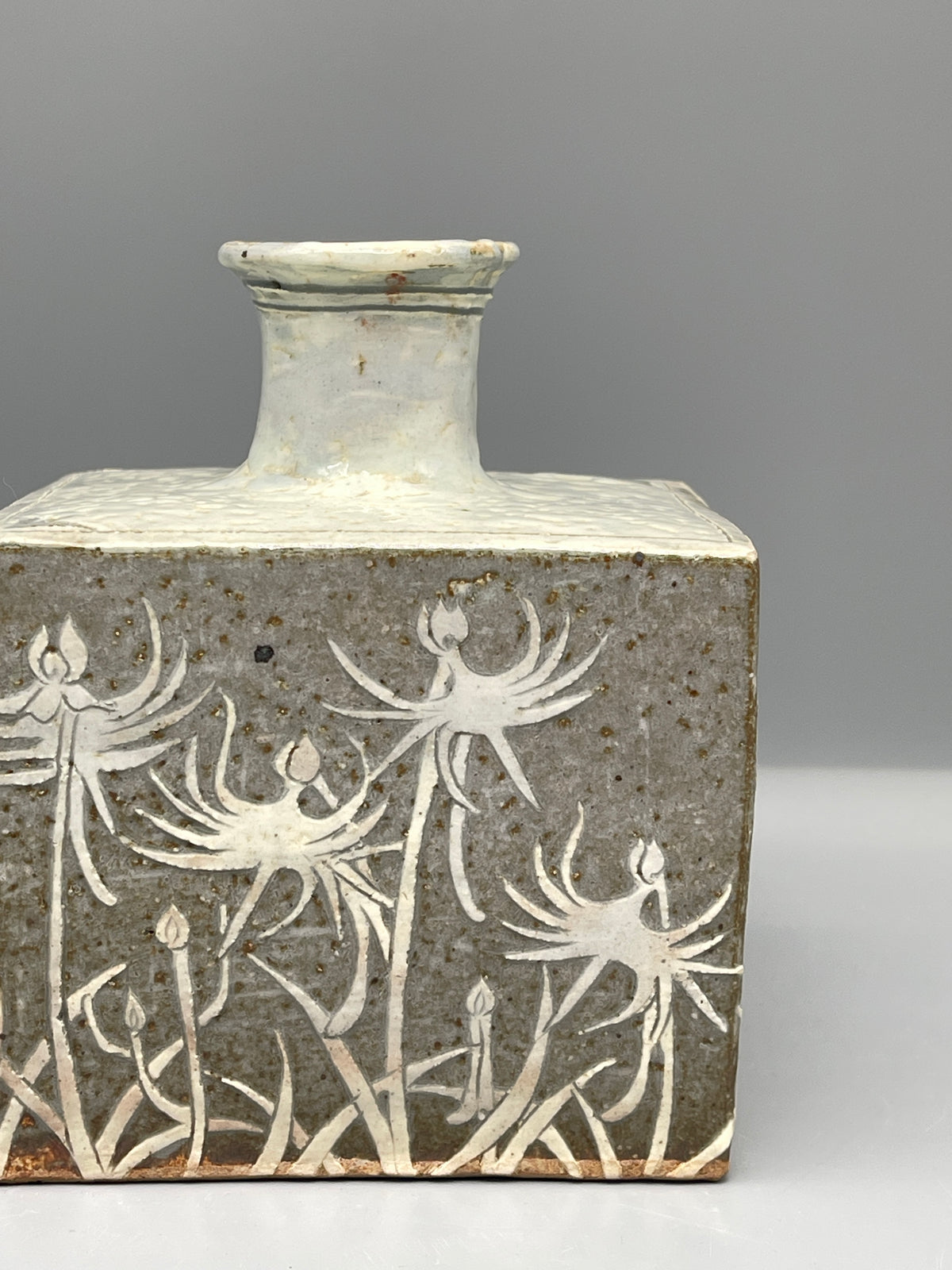 Japanese Square Vase, Grey & White Glaze