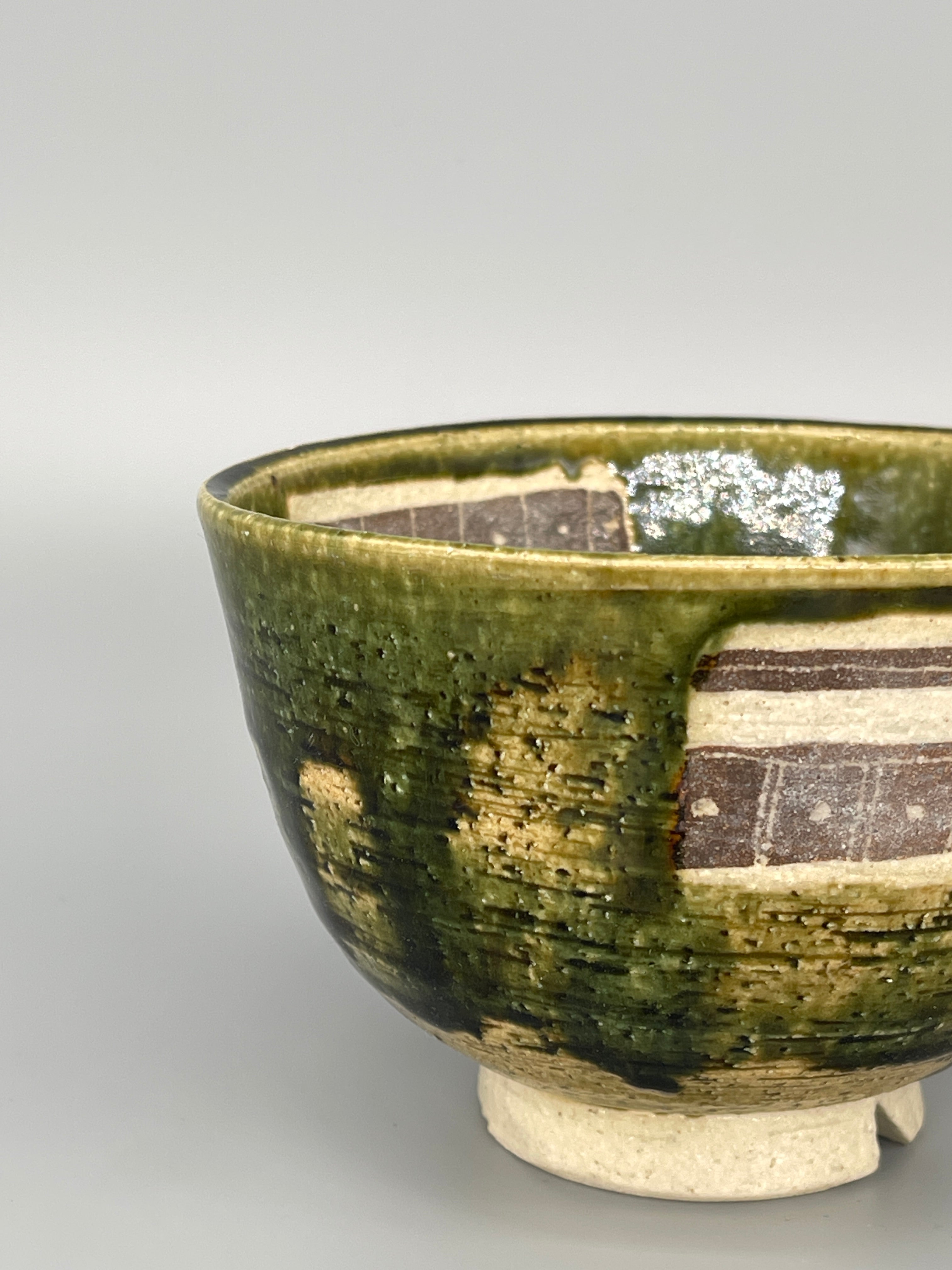 Vintage Japanese Matcha Bowl, Chawan - Oribe Glaze