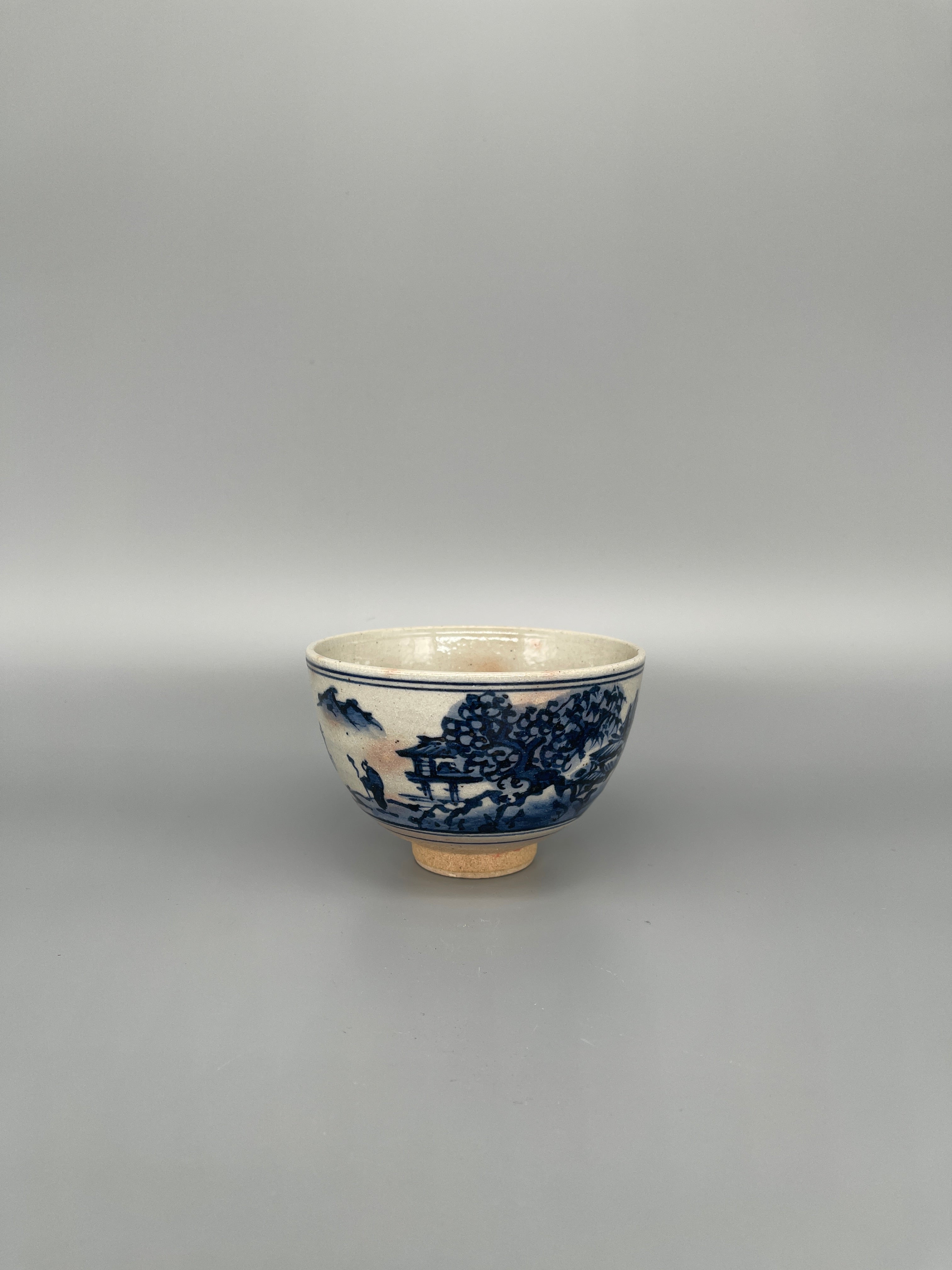 Vintage Japanese Matcha Bowl, Chawan - Blue & White Painted Motif