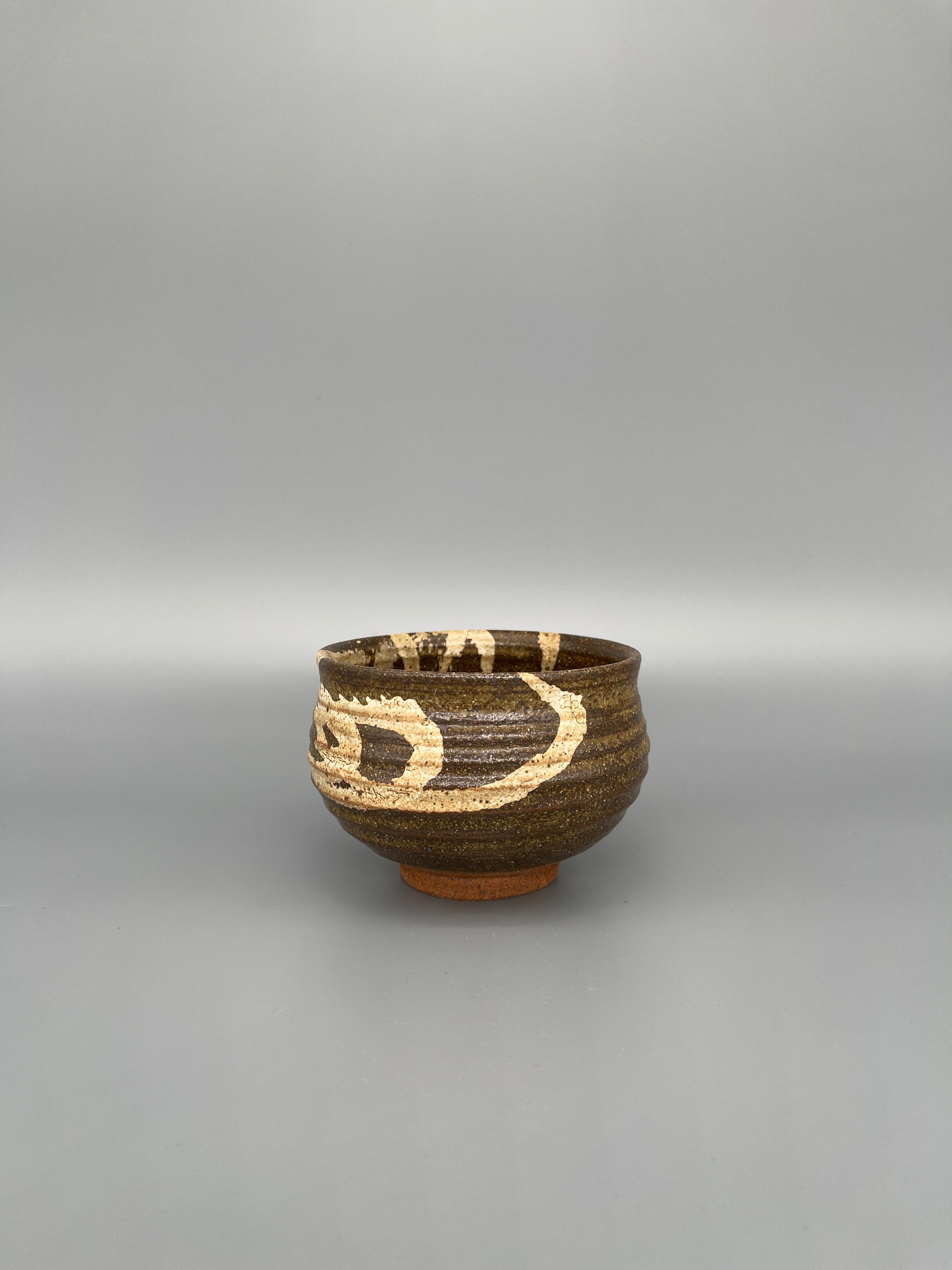 Vintage Japanese Matcha Bowl, Chawan - Brown & White Glaze