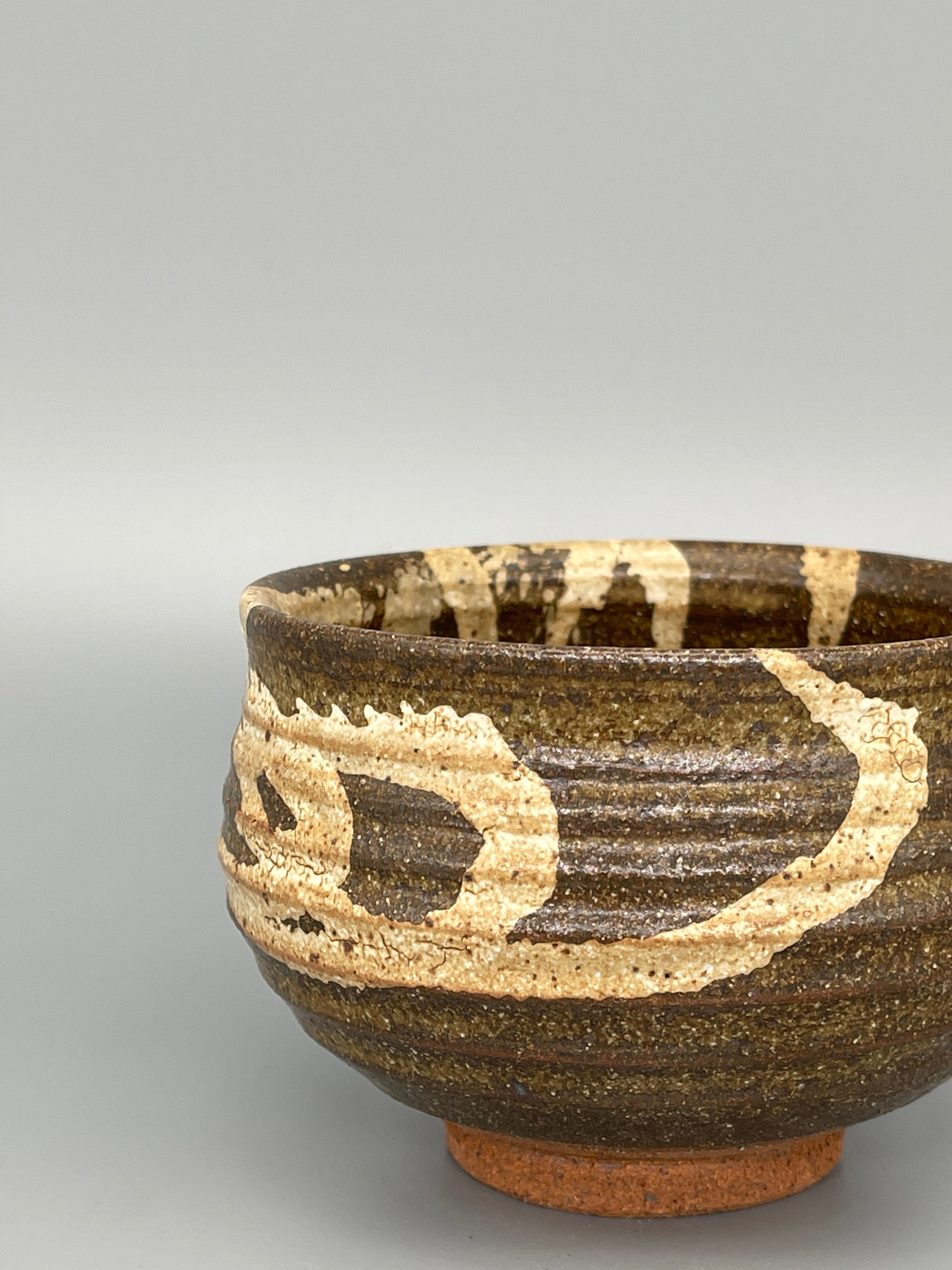 Vintage Japanese Matcha Bowl, Chawan - Brown & White Glaze