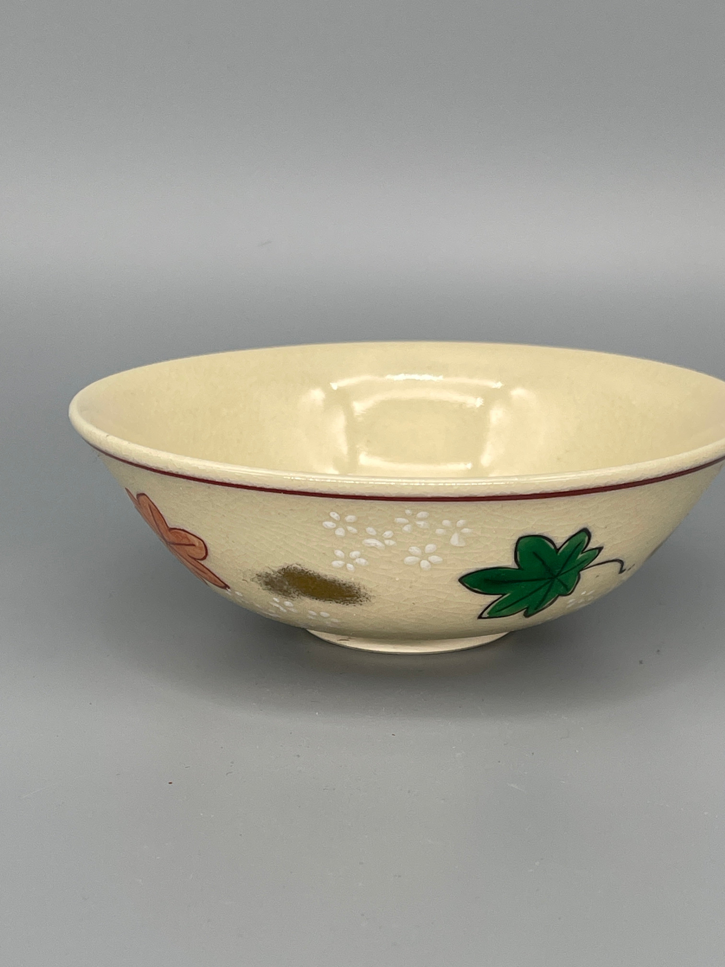 Vintage Japanese Matcha Bowl, Chawan - Maple Leaf Motif