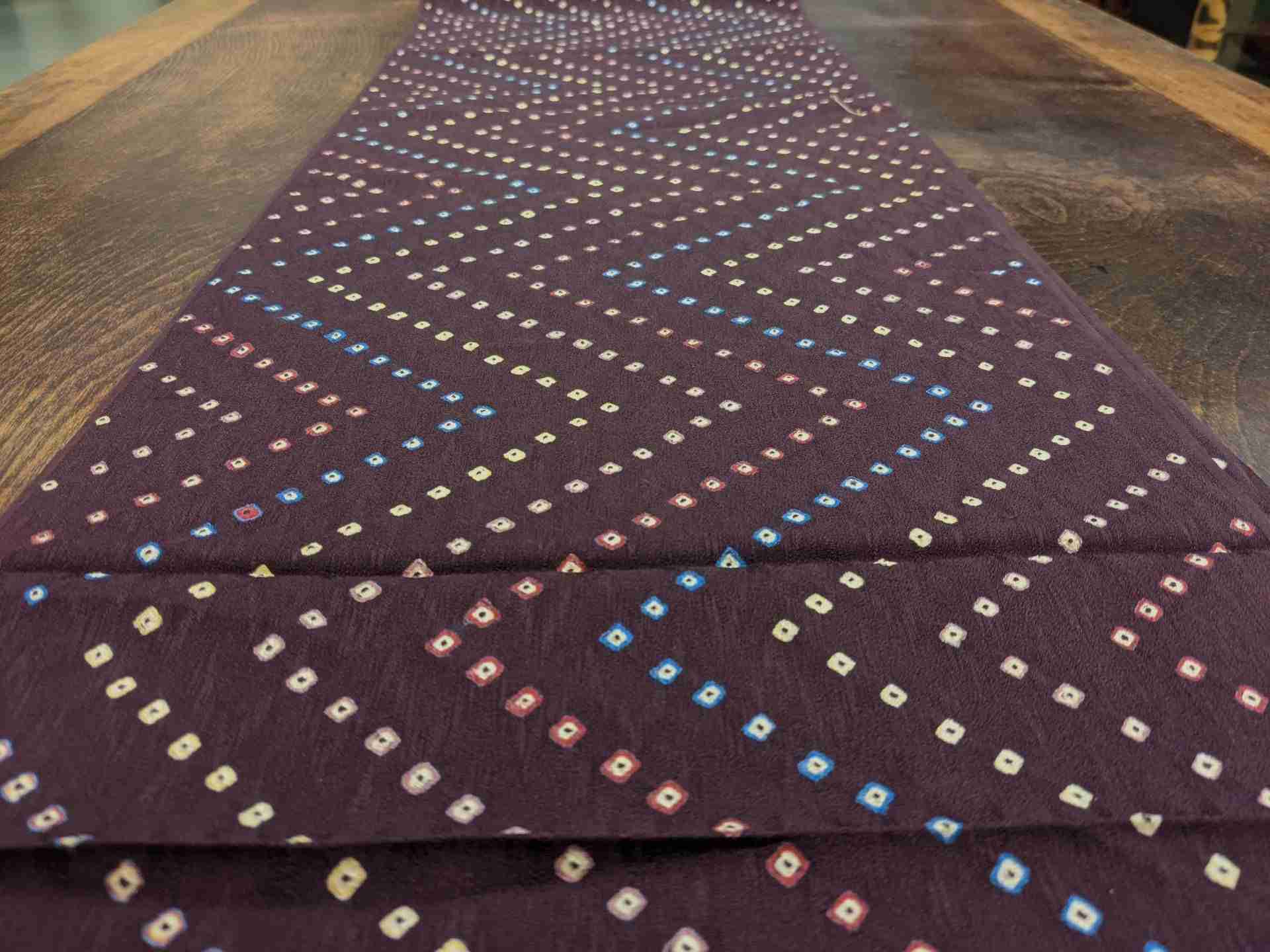 Japanese Silk Fabric, Dark Plum with Multi-coloured Shibori