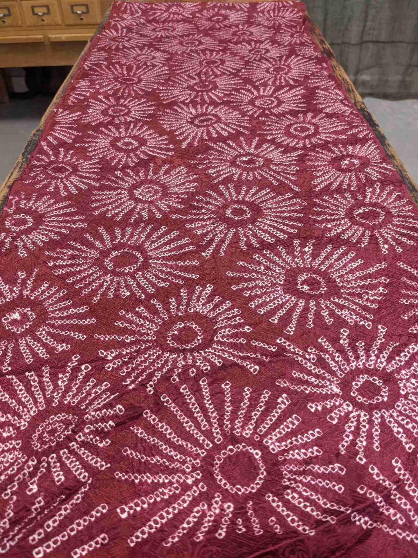 Japanese Silk Fabric, Purple with Shibori Floral Pattern