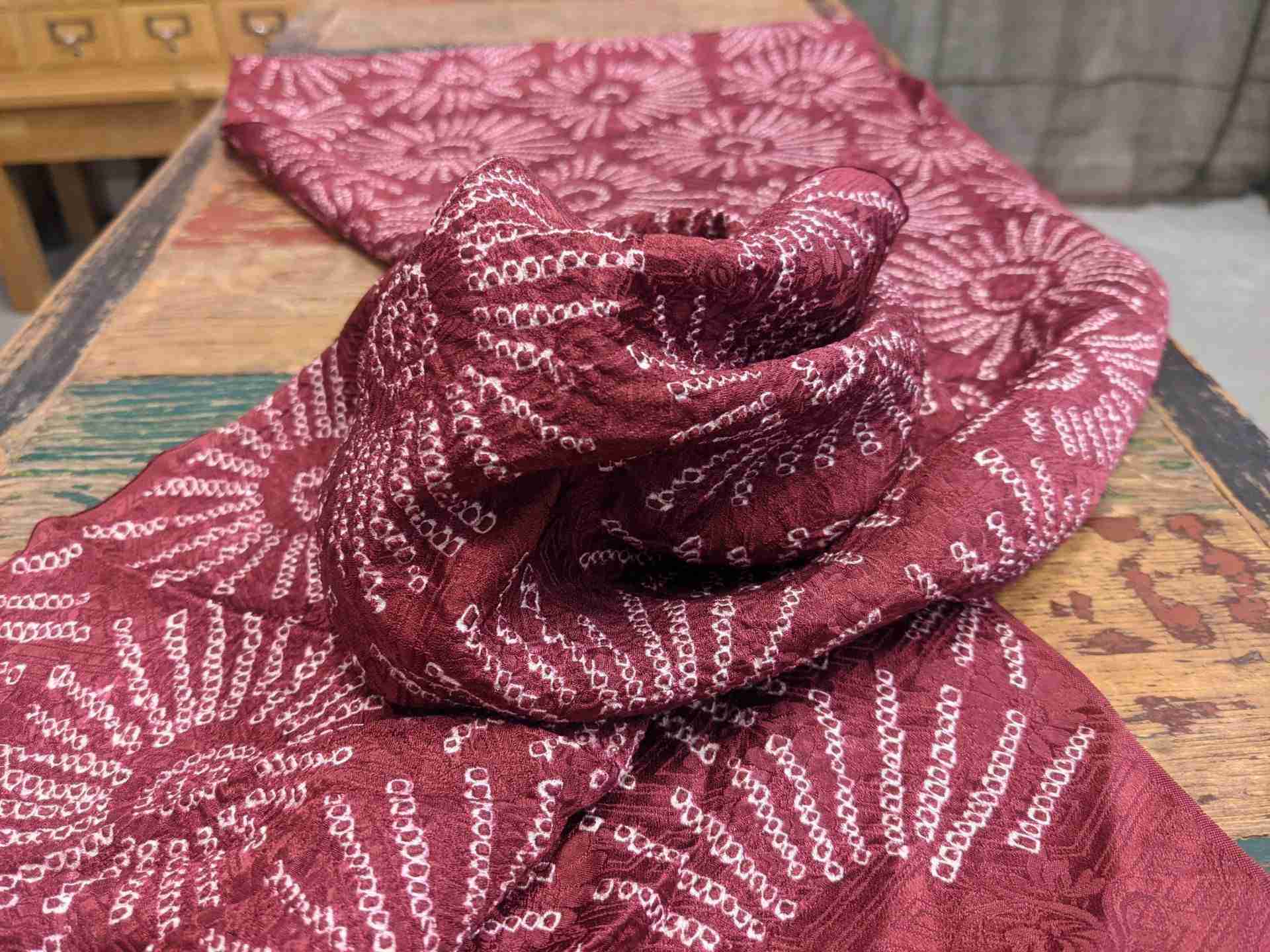 Japanese Silk Fabric, Purple with Shibori Floral Pattern