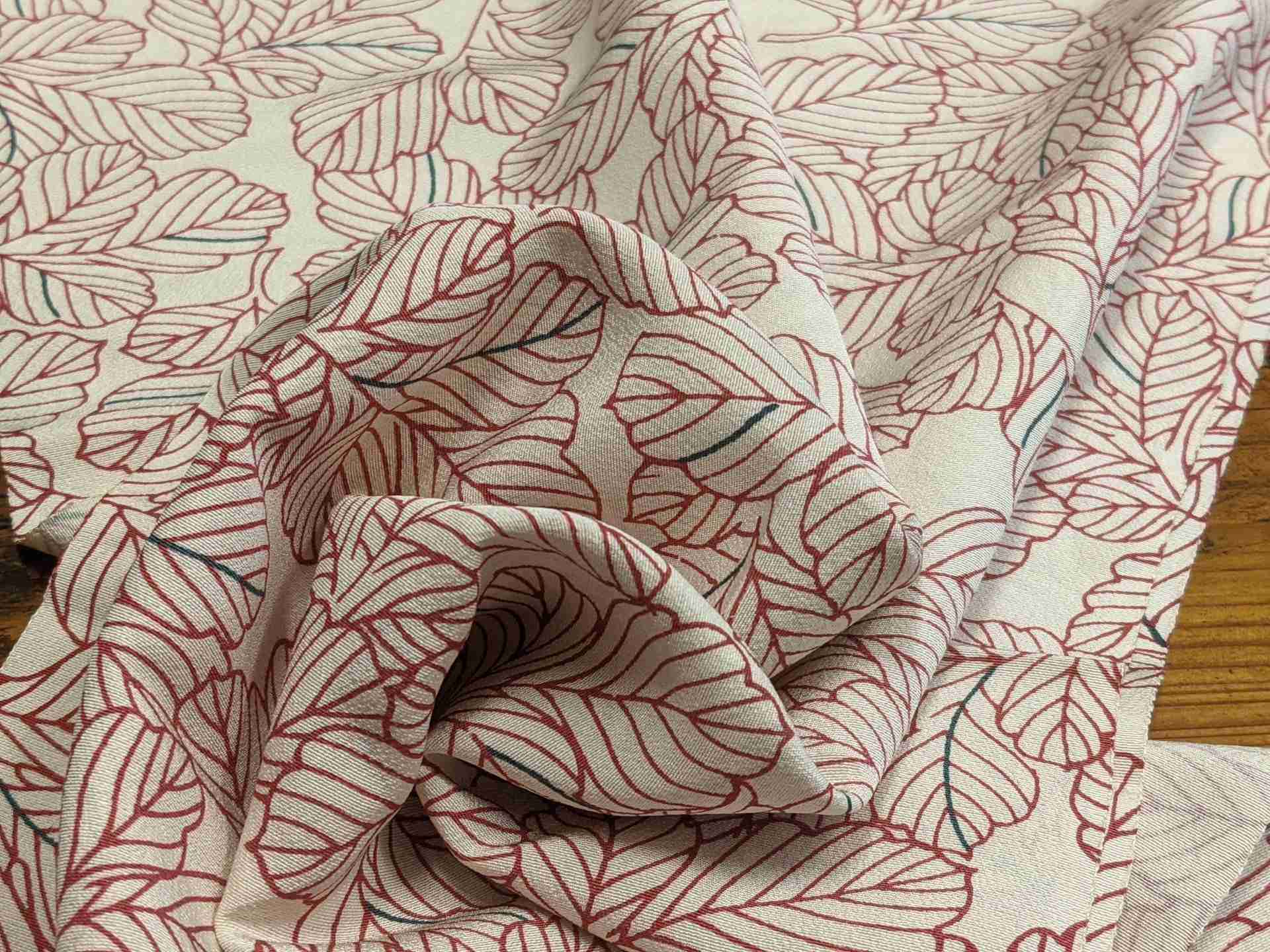 Japanese Silk Fabric, White with Red Floral Pattern.