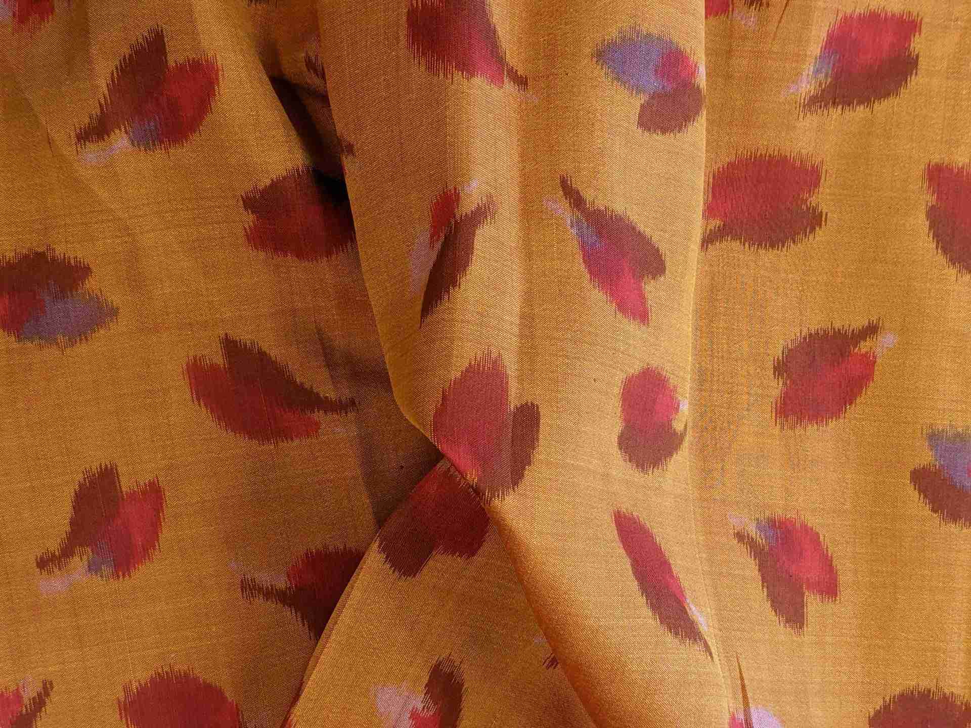 Japanese Silk Fabric, Orange Meisen Floral Pattern