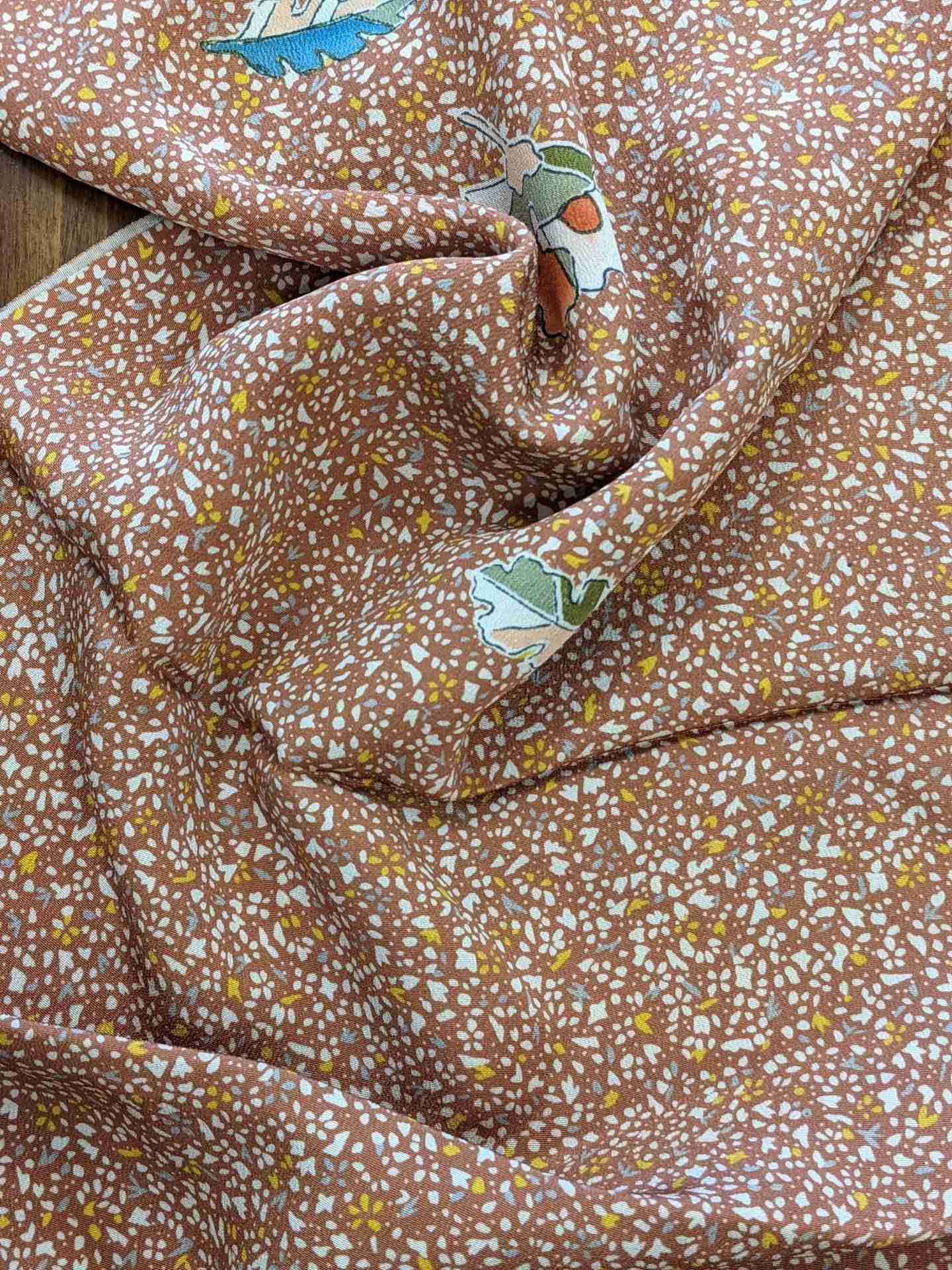 Japanese Silk Fabric, Brown with Blossom Pattern