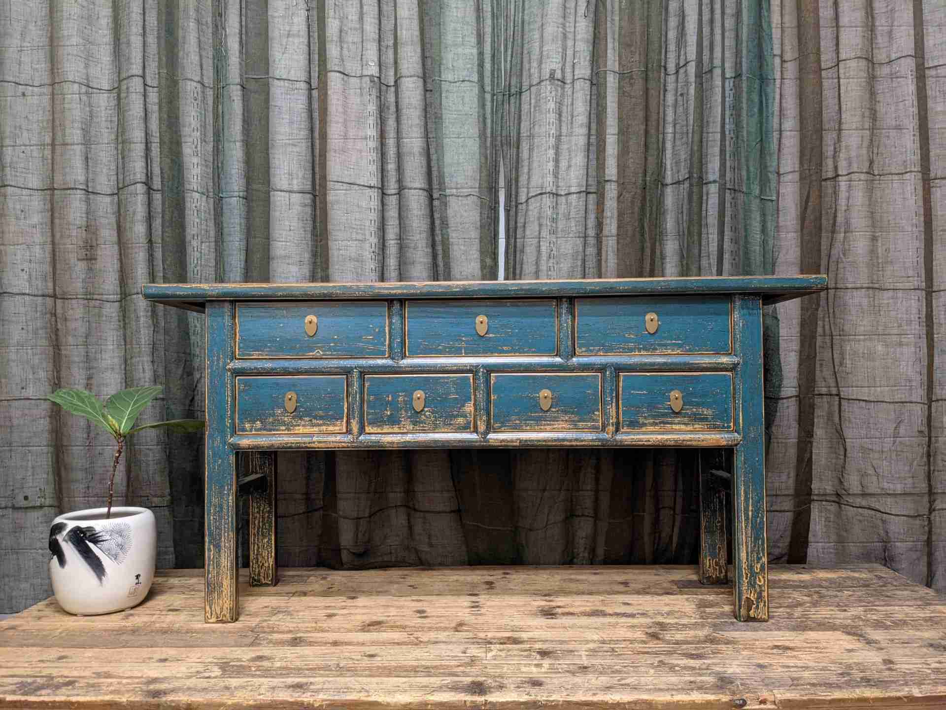 Provincial Style Blue Chinese Lacquered Hall Table