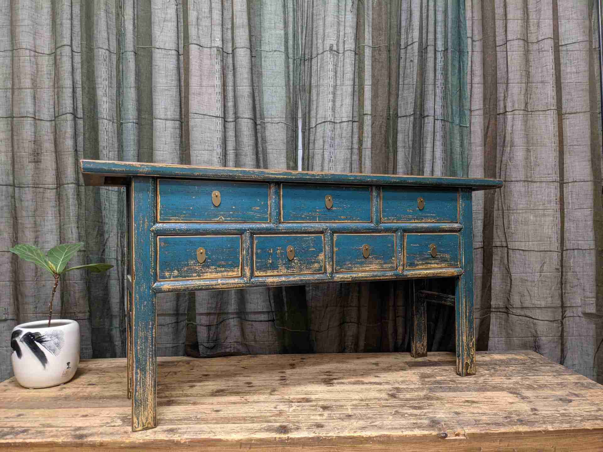 Provincial Style Blue Chinese Lacquered Hall Table