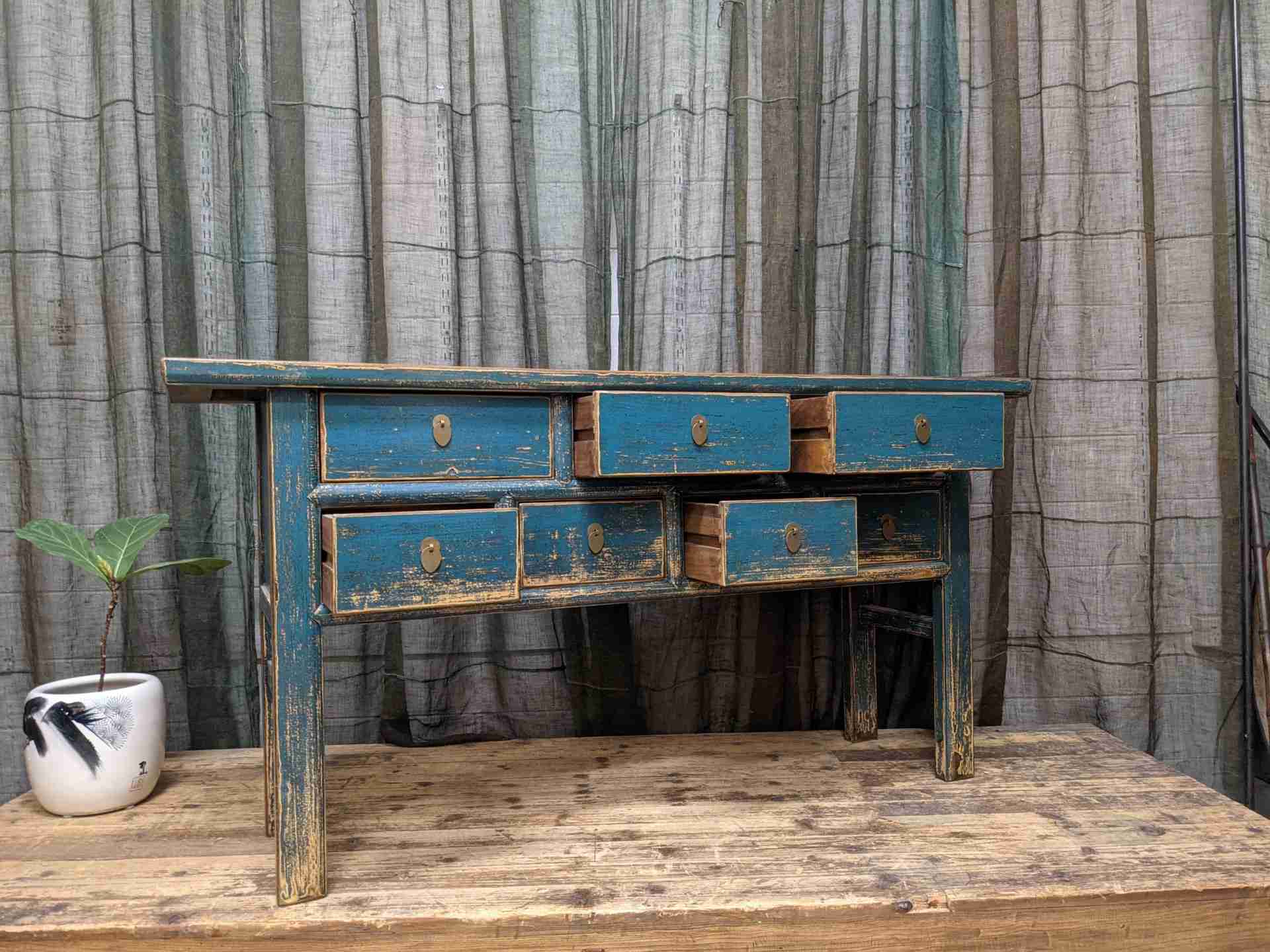 Provincial Style Blue Chinese Lacquered Hall Table