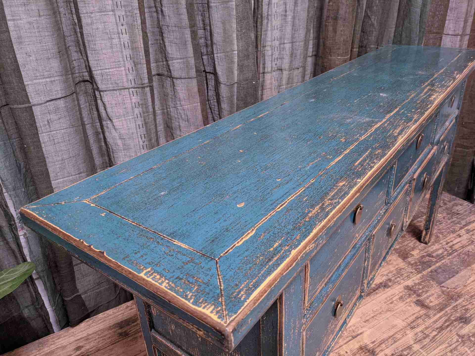 Provincial Style Blue Chinese Lacquered Hall Table