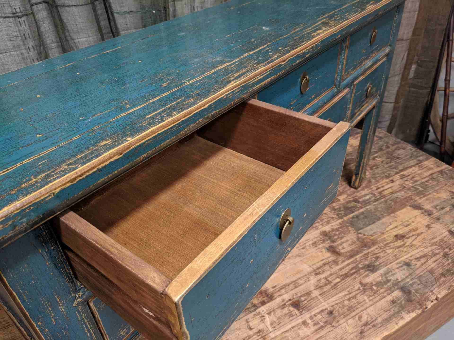 Provincial Style Blue Chinese Lacquered Hall Table