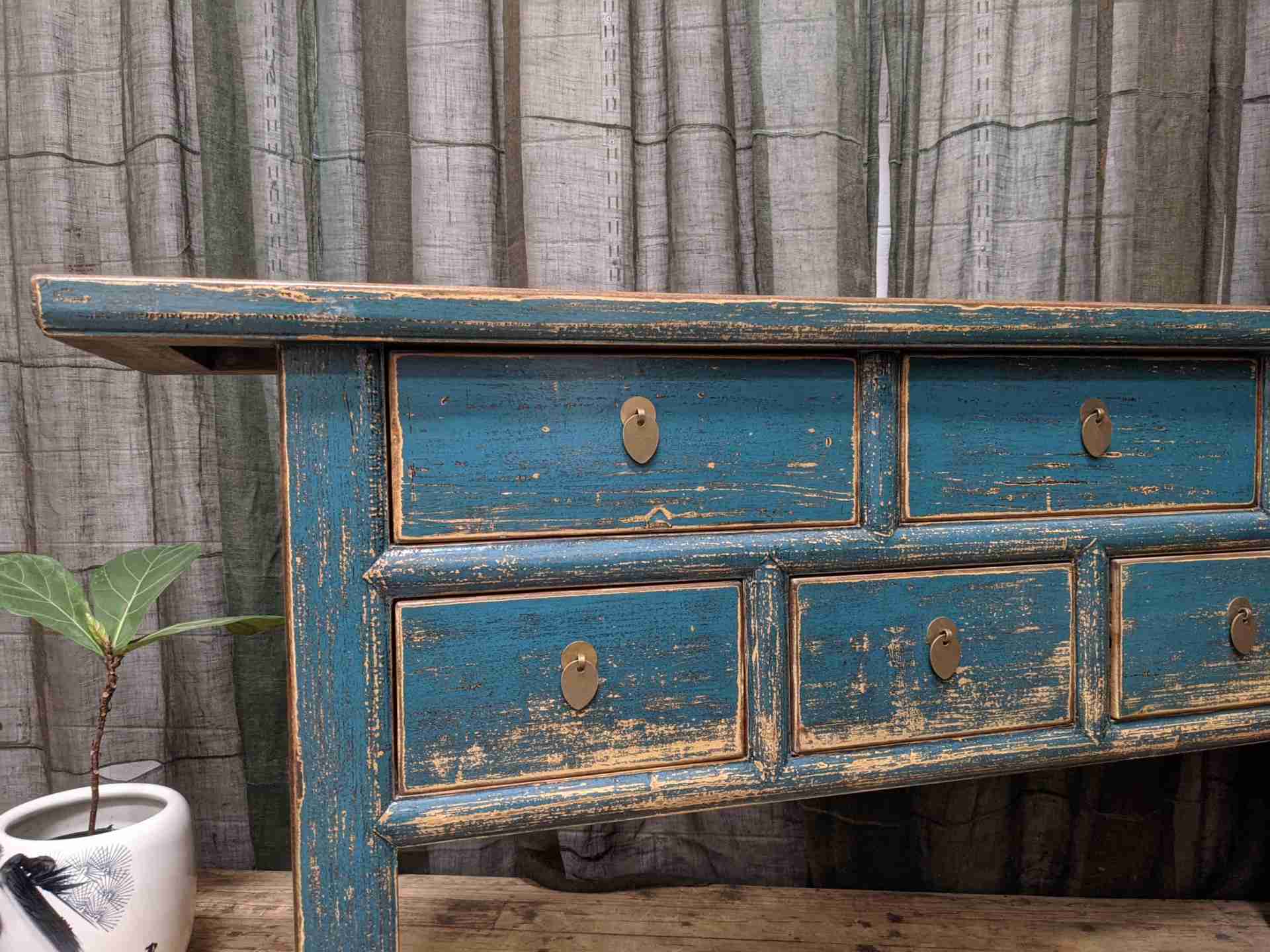 Provincial Style Blue Chinese Lacquered Hall Table