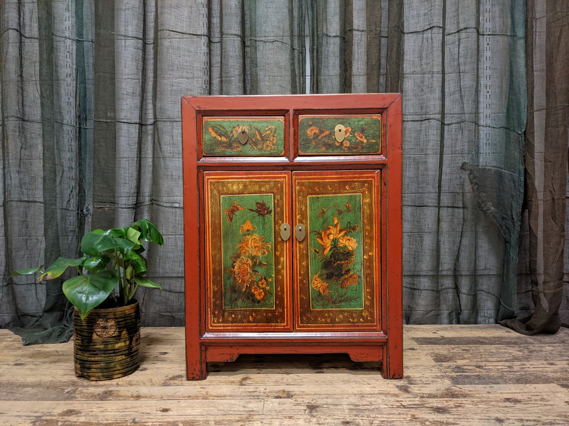 Provincial Style Chinese Lacquered Side Cabinet.