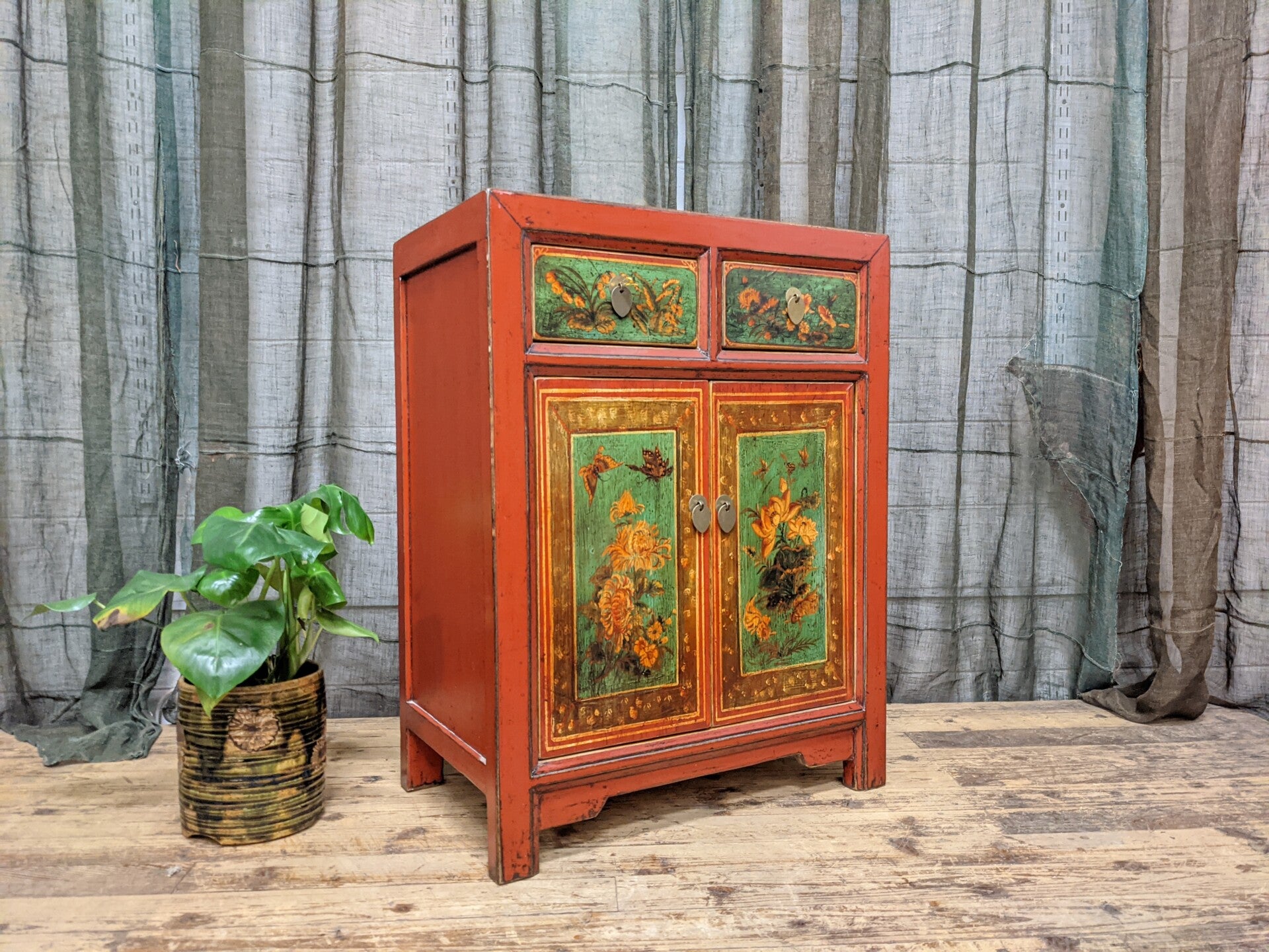 Provincial Style Chinese Lacquered Side Cabinet.