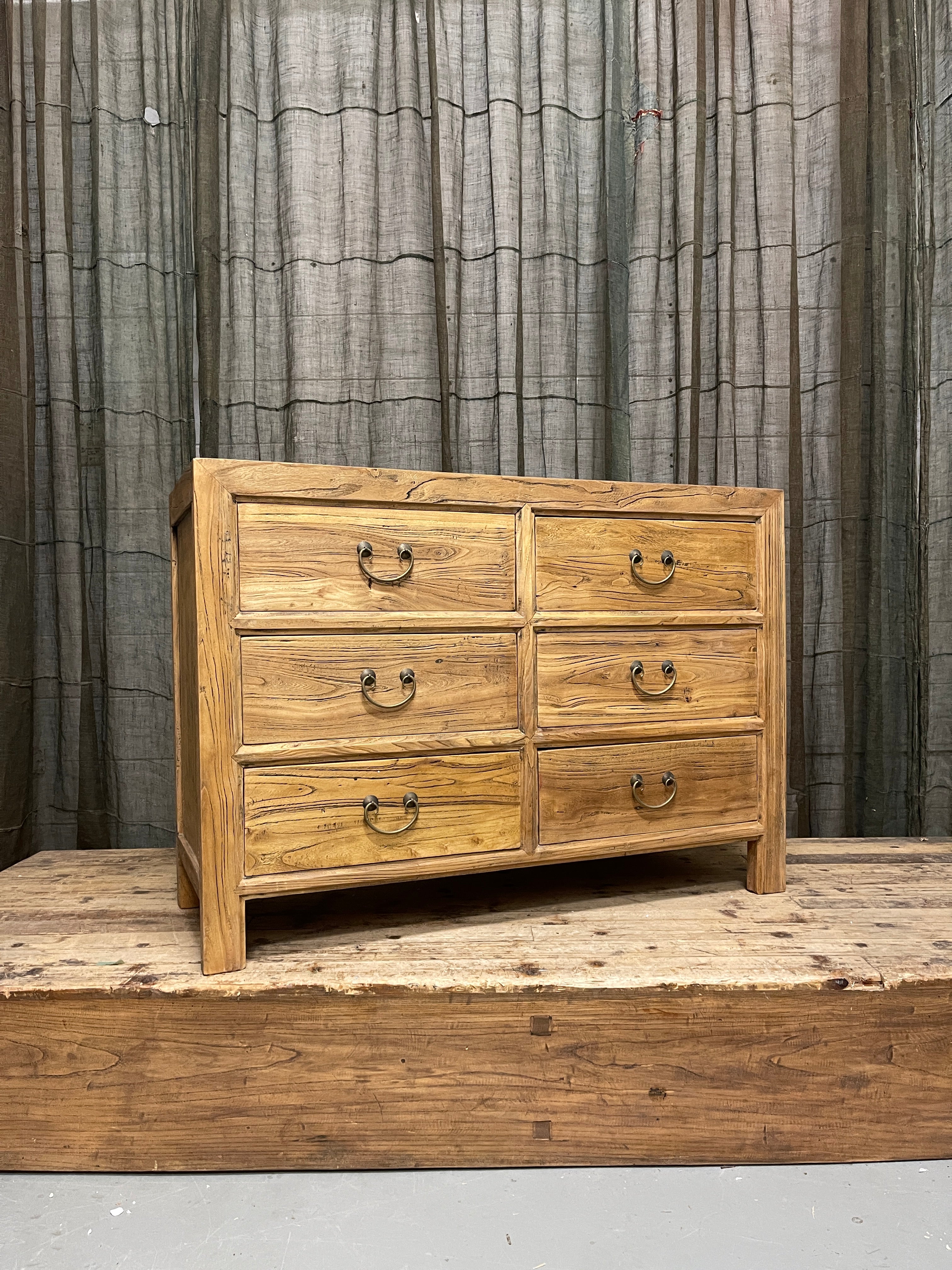 Chinese Elm Wood 6-Drawer Cabinet