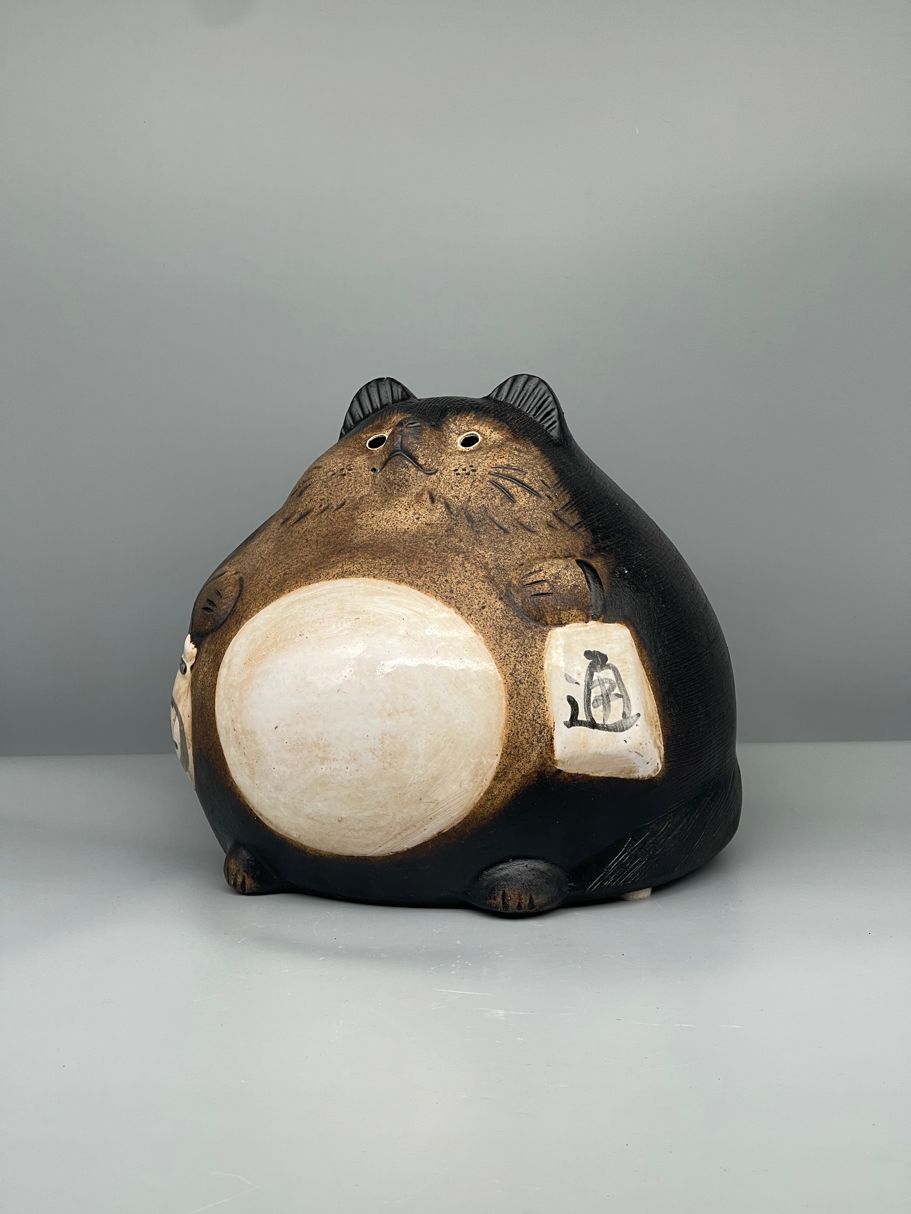 Vintage Japanese Ceramic Tanuki Statue, Round Belly