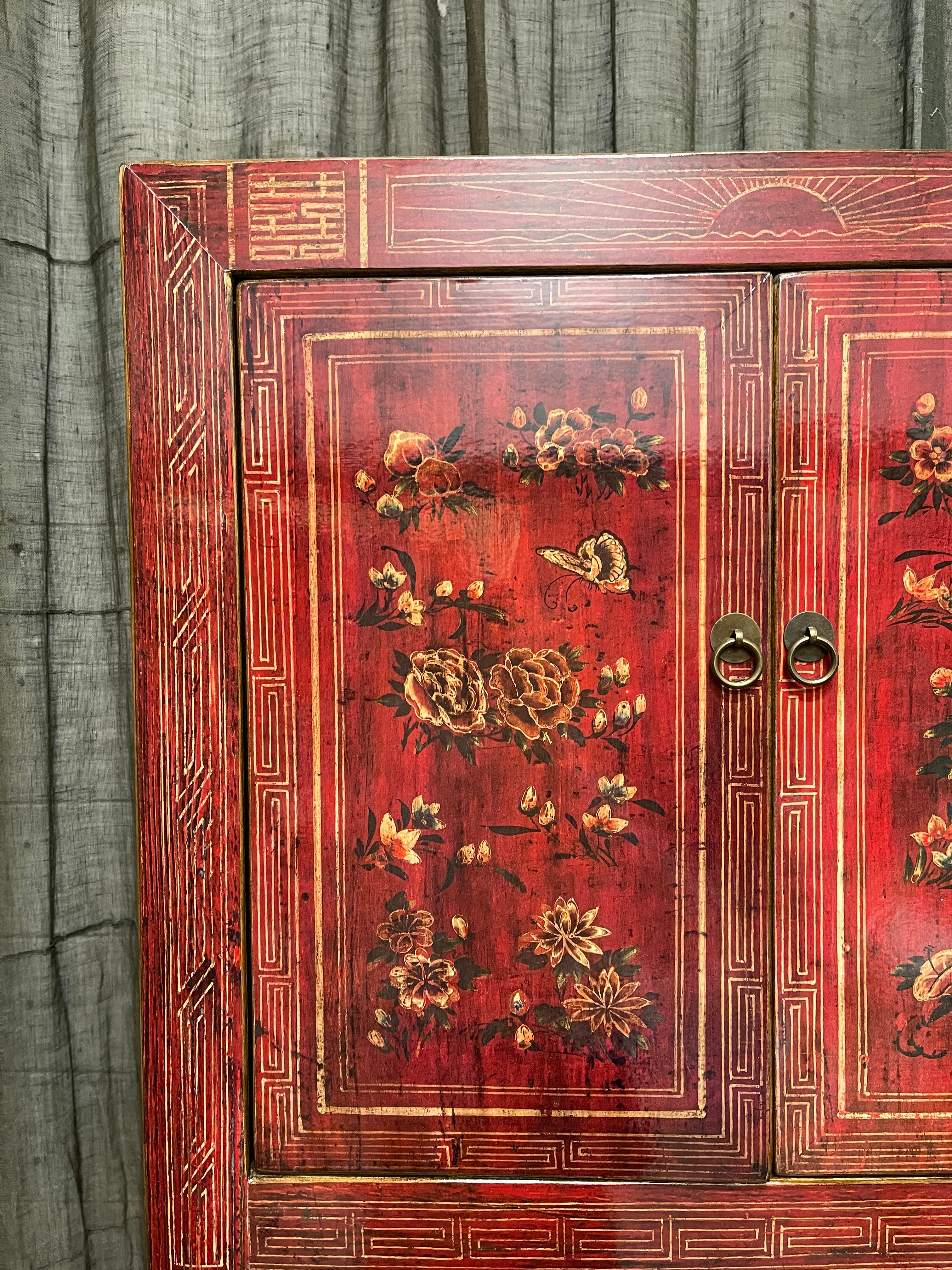 Chinese Red Lacquered Storage Cabinet