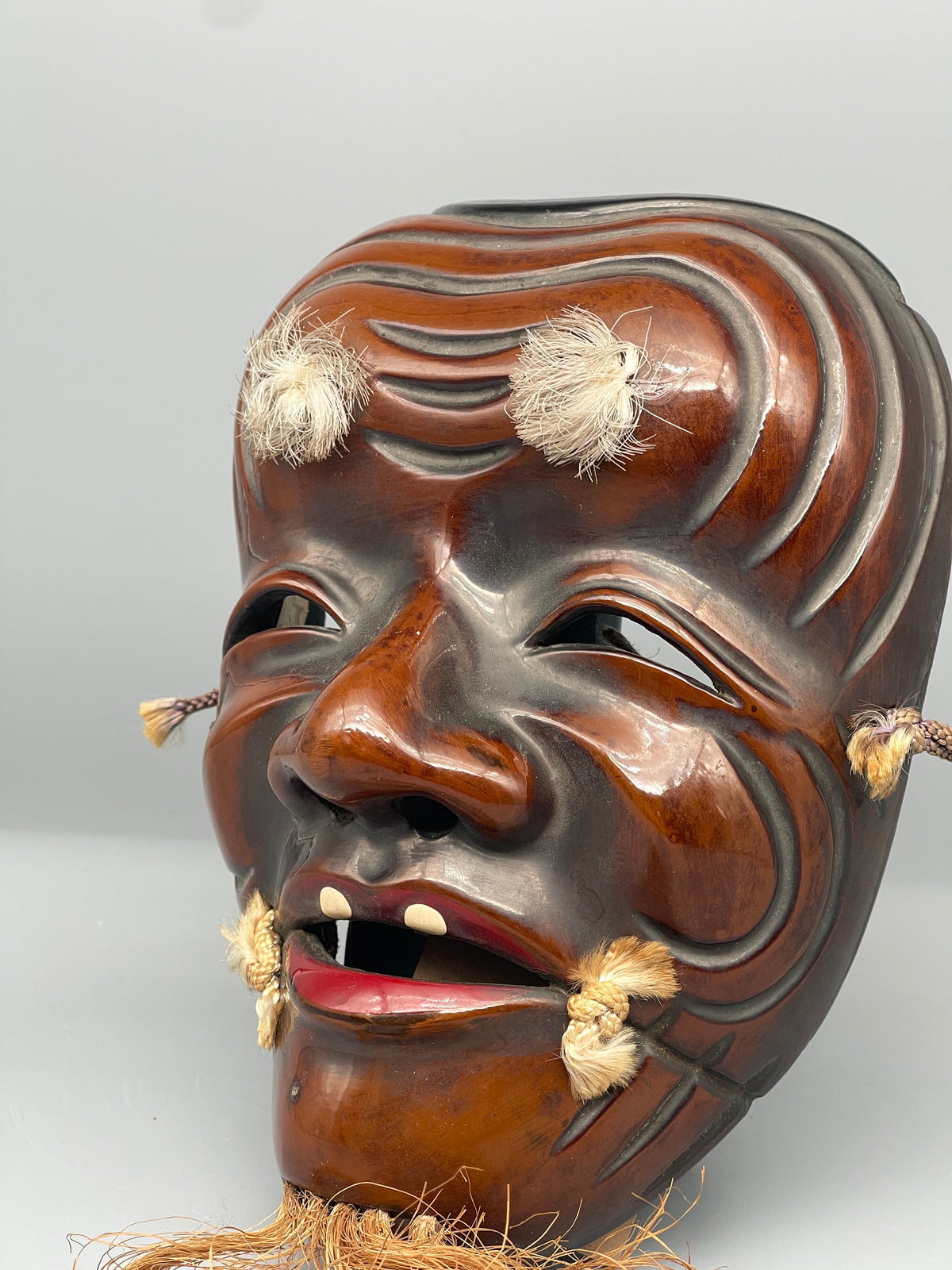 Vintage Japanese Noh mask, Okina, detail