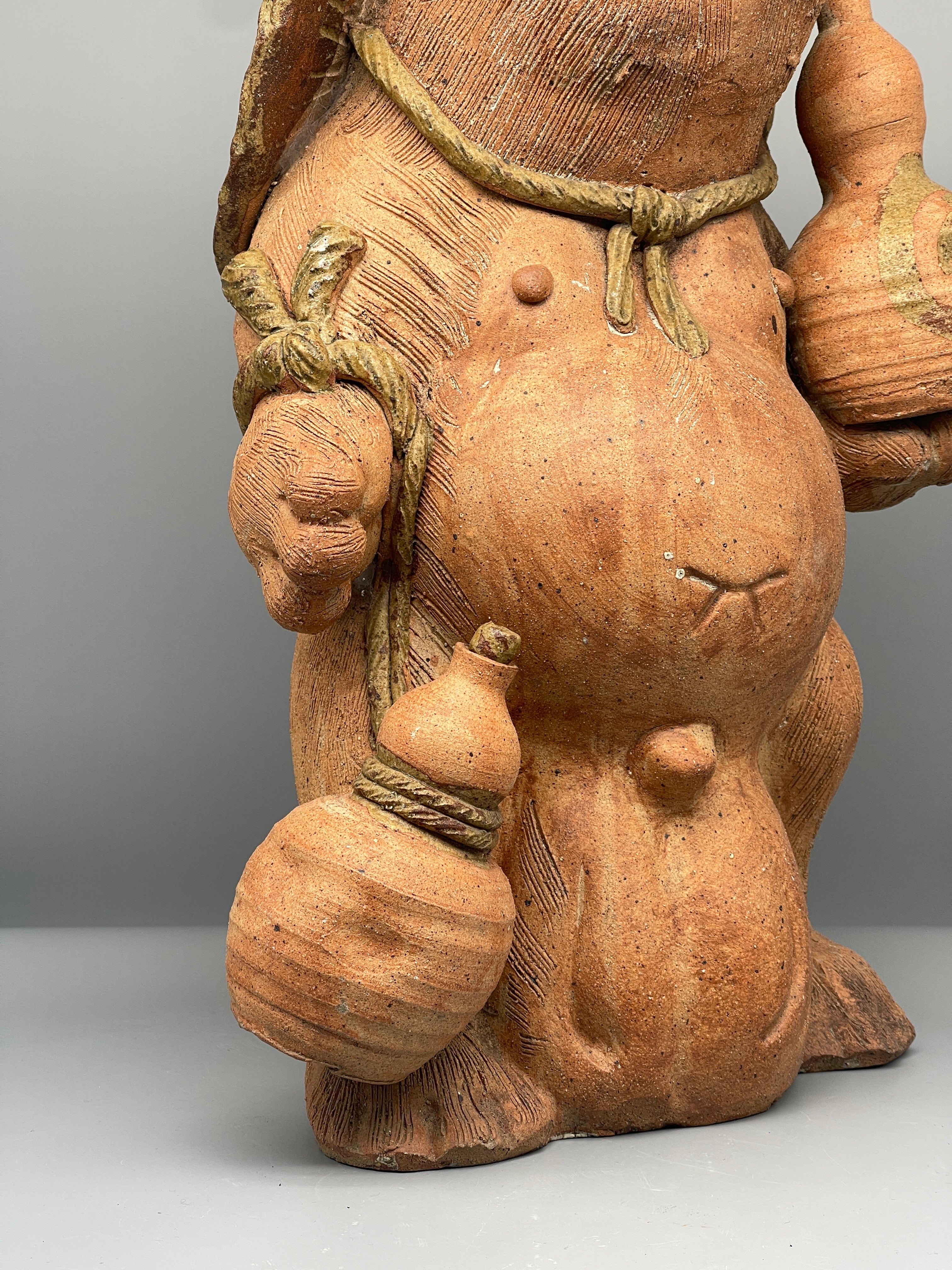 Large Vintage Japanese Ceramic Tanuki Statue, Unglazed