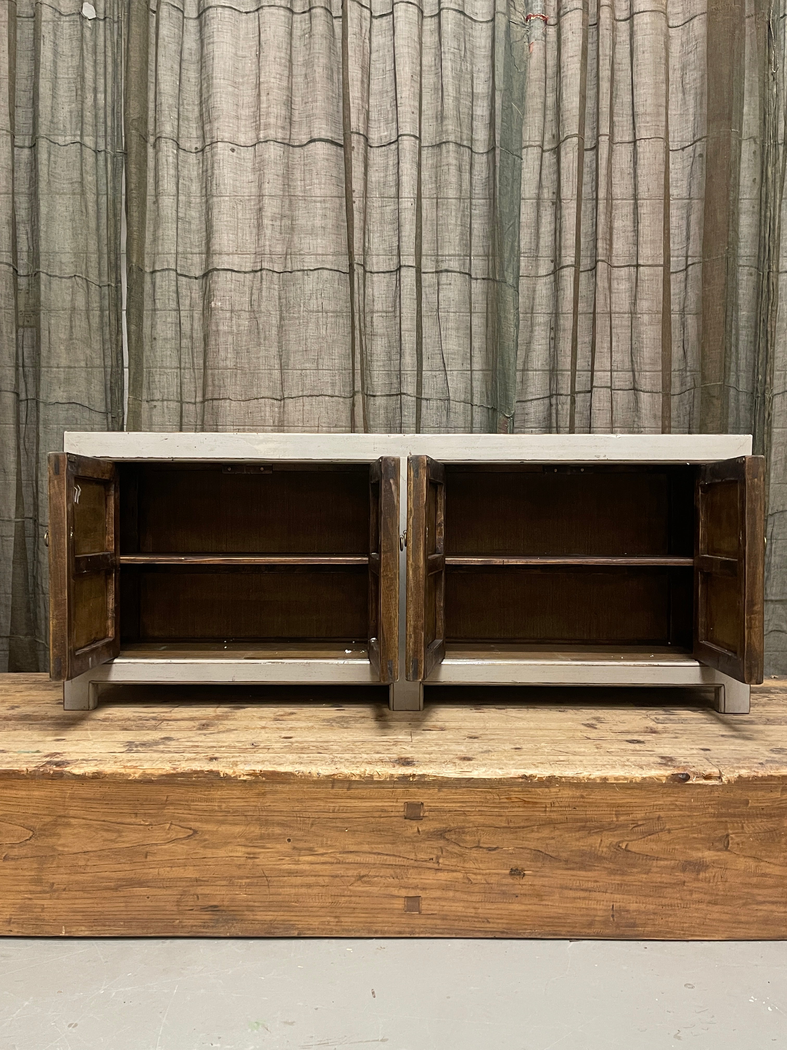 Chinese Grey Lacquered Low Cabinet