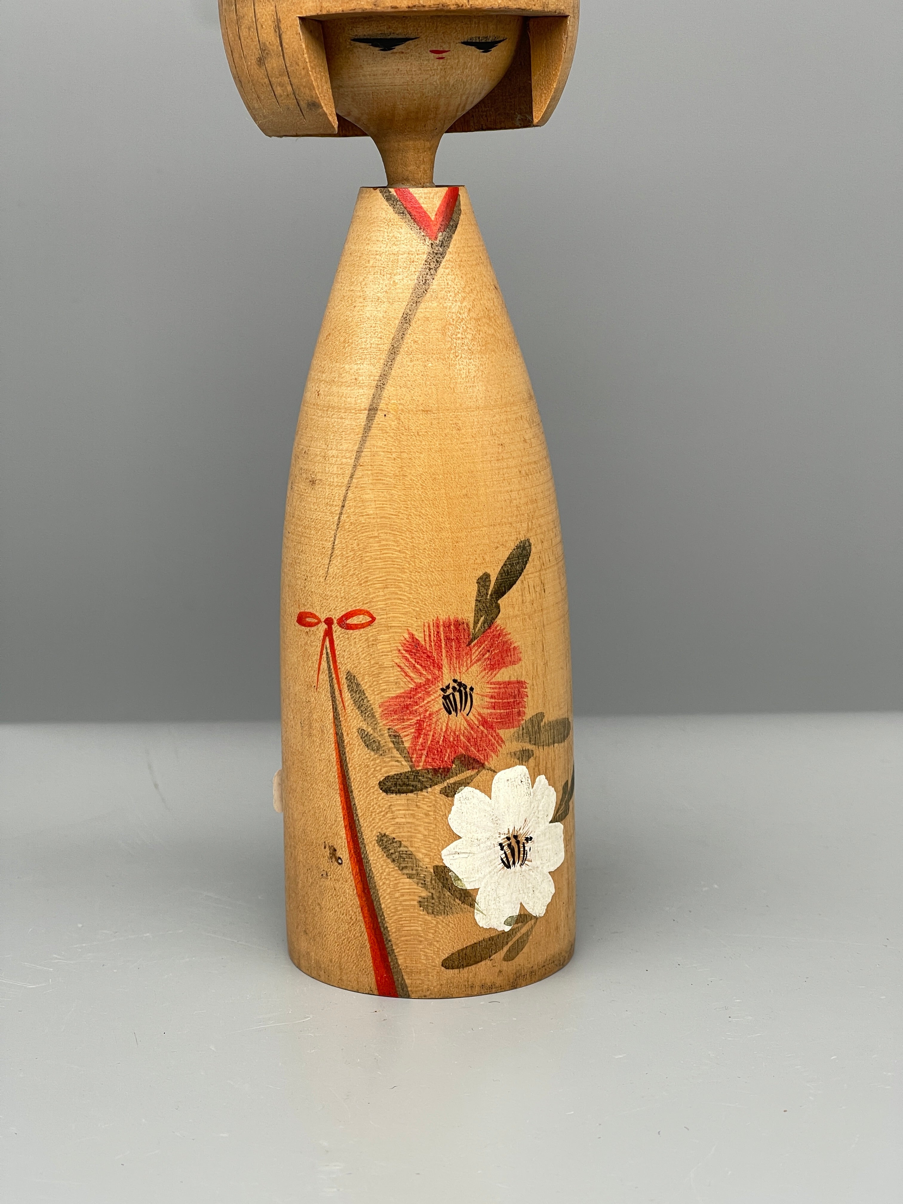 Vintage Japanese Sosaku Kokeshi Doll, Blossom Motif