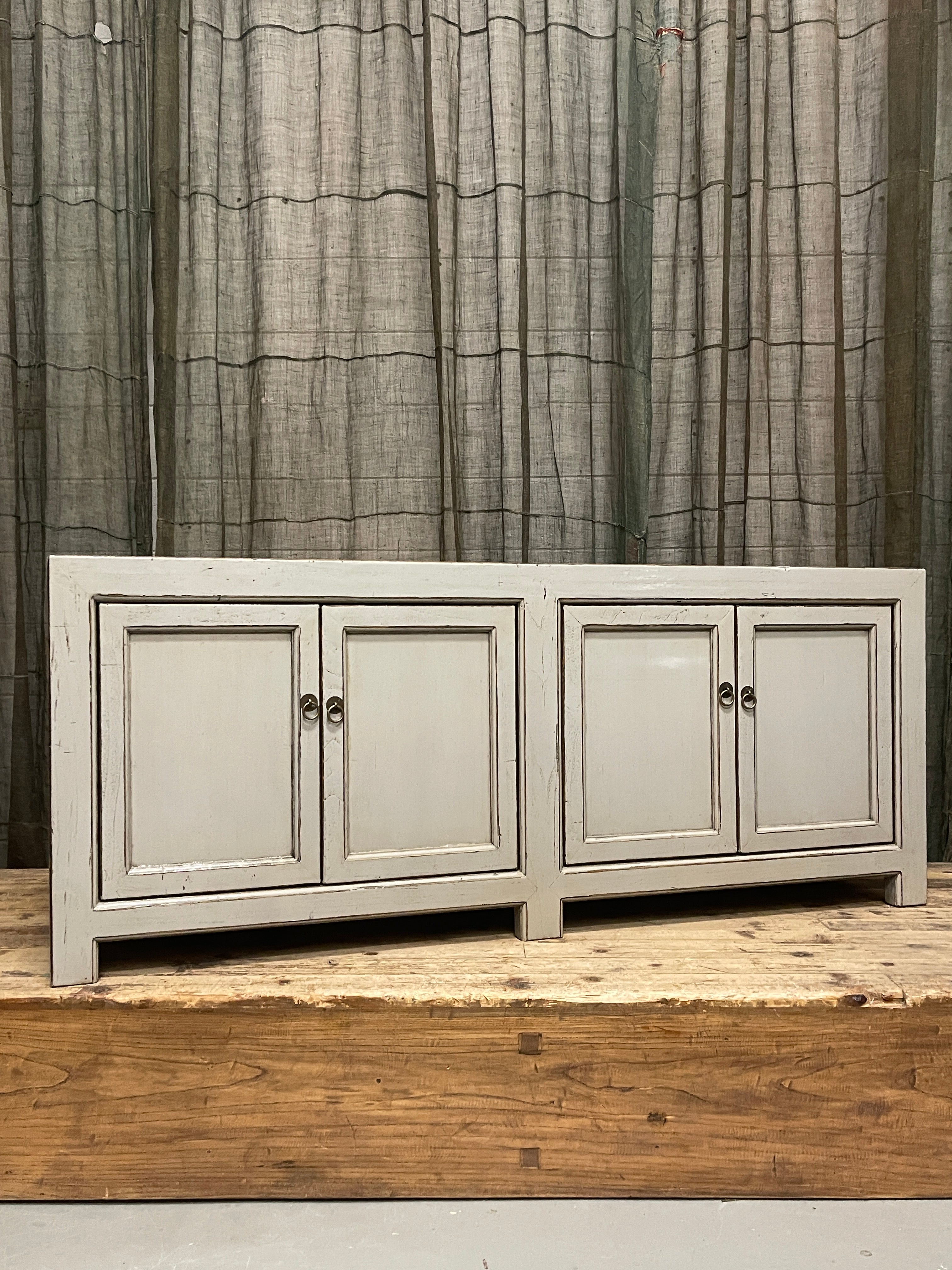 Chinese Grey Lacquered Low Cabinet
