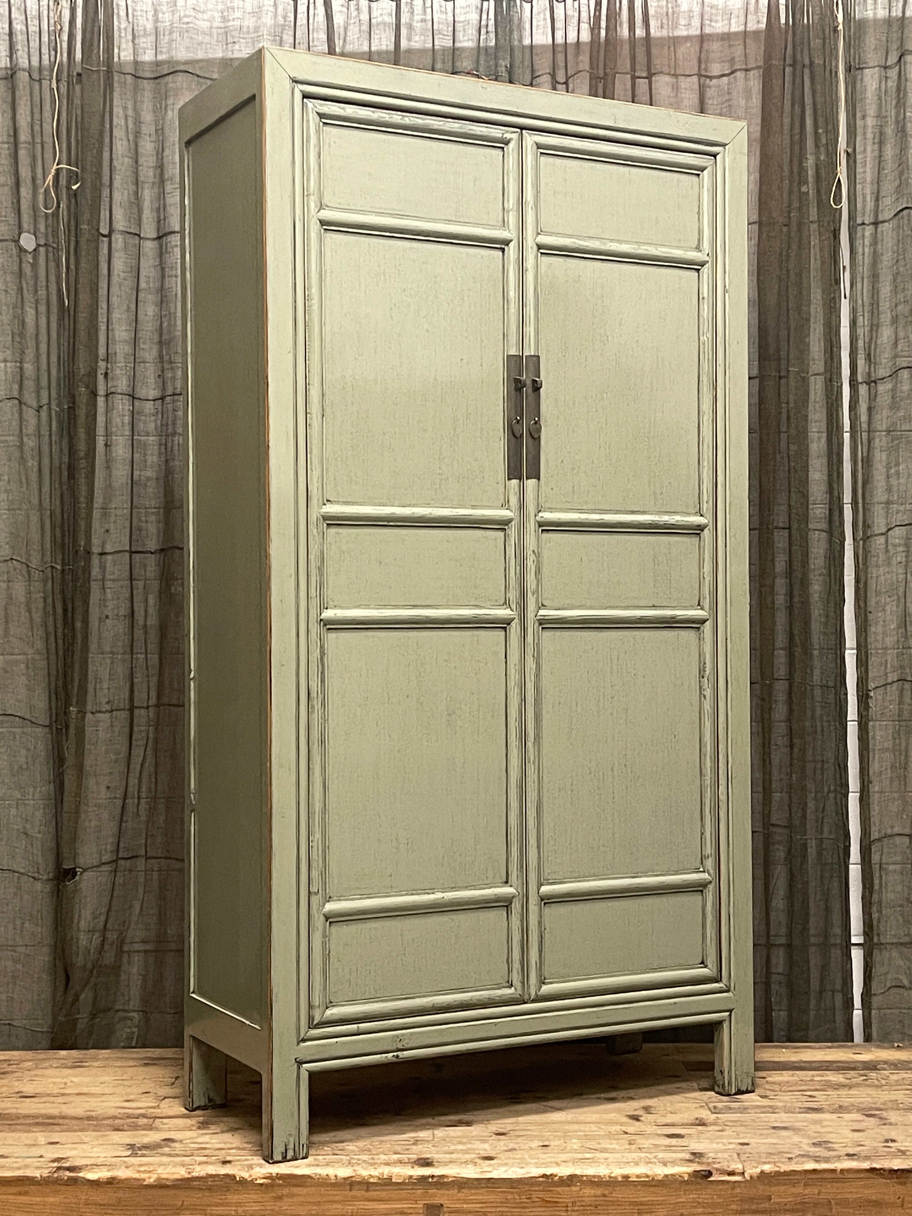 Chinese Green Lacquered Storage Cabinet