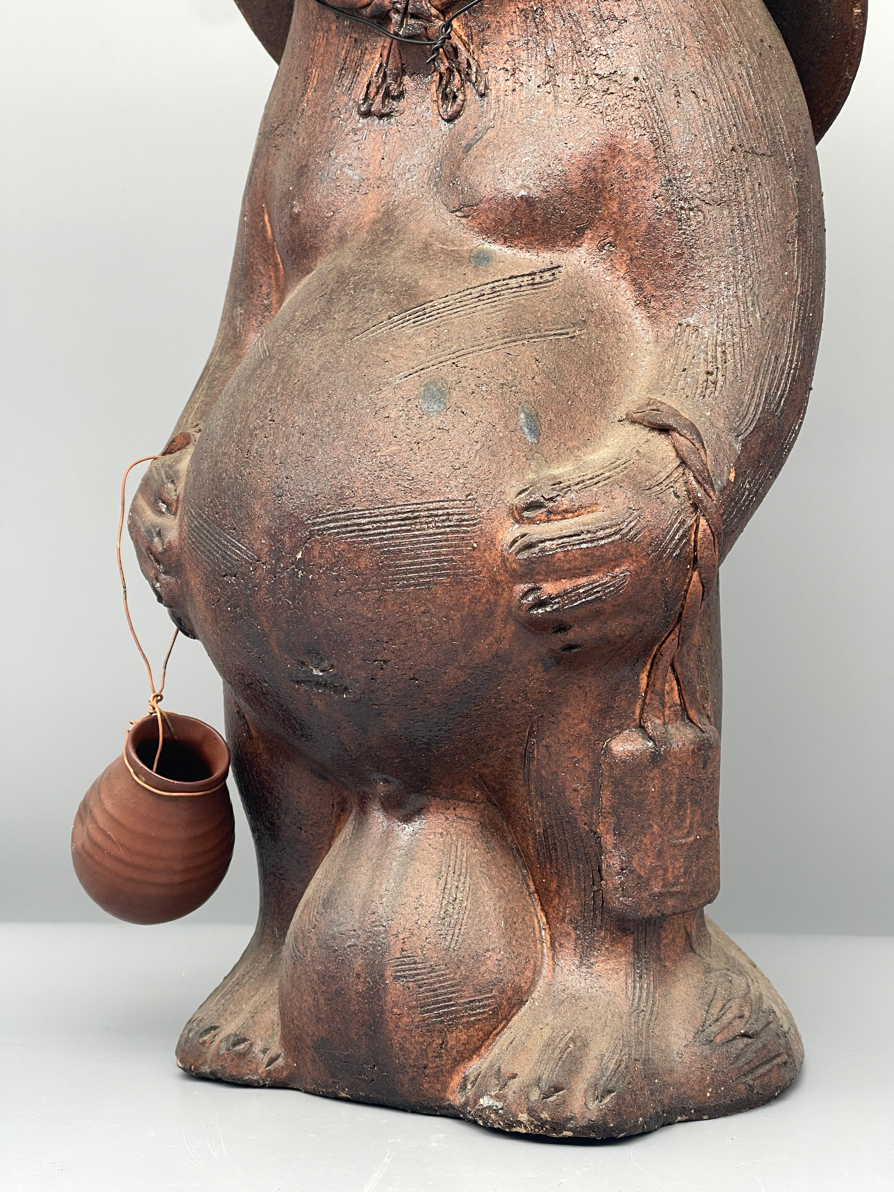 Large Vintage Japanese Ceramic Tanuki Statue, Copper Glaze