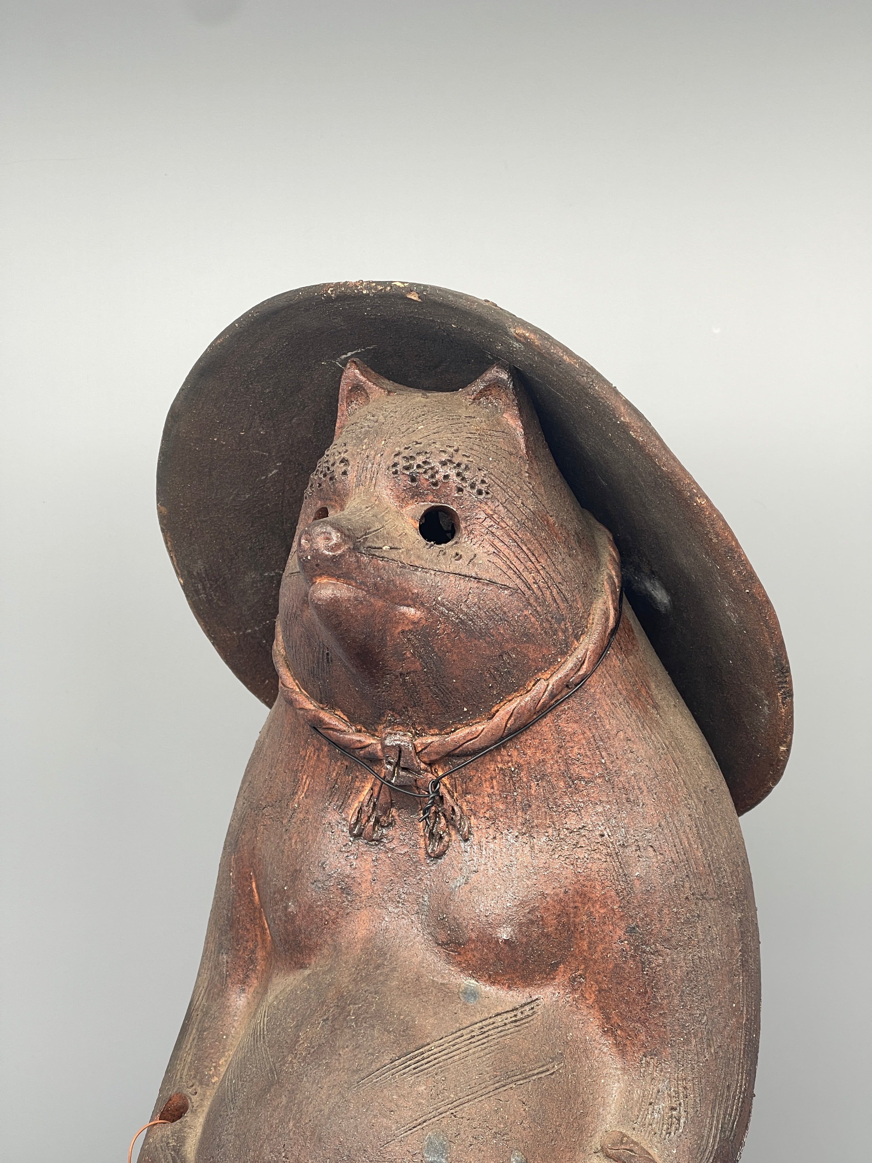Large Vintage Japanese Ceramic Tanuki Statue, Copper Glaze