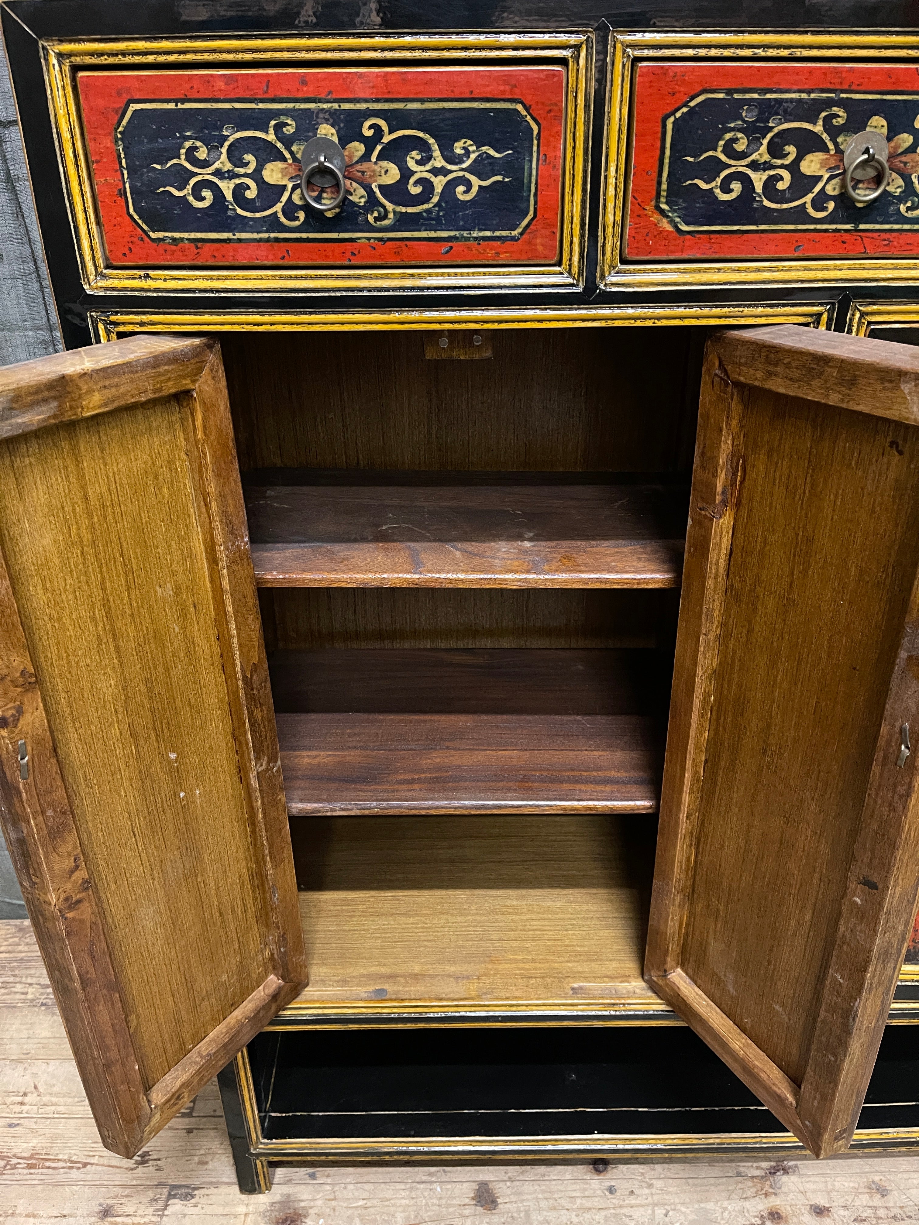 Chinese Black Lacquered Shoe Cabinet