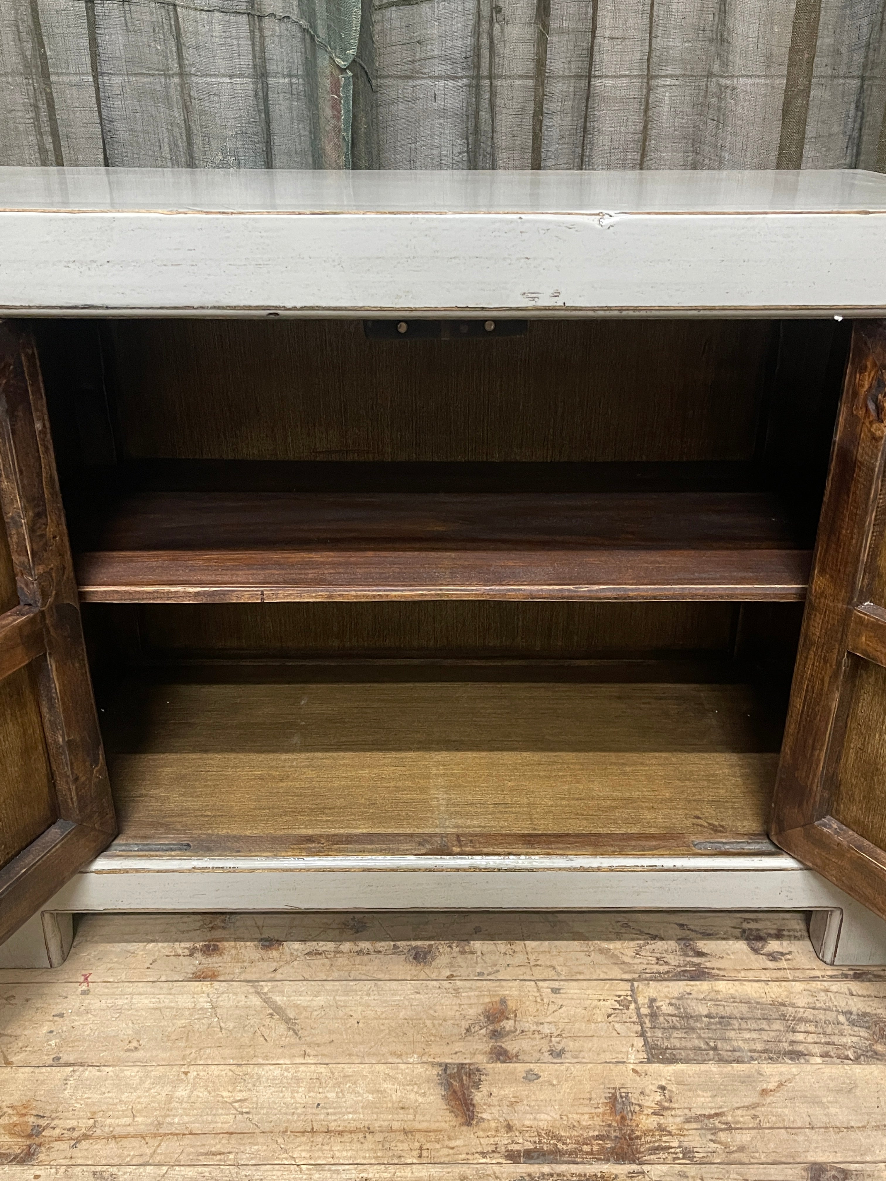 Chinese Grey Lacquered Low Cabinet