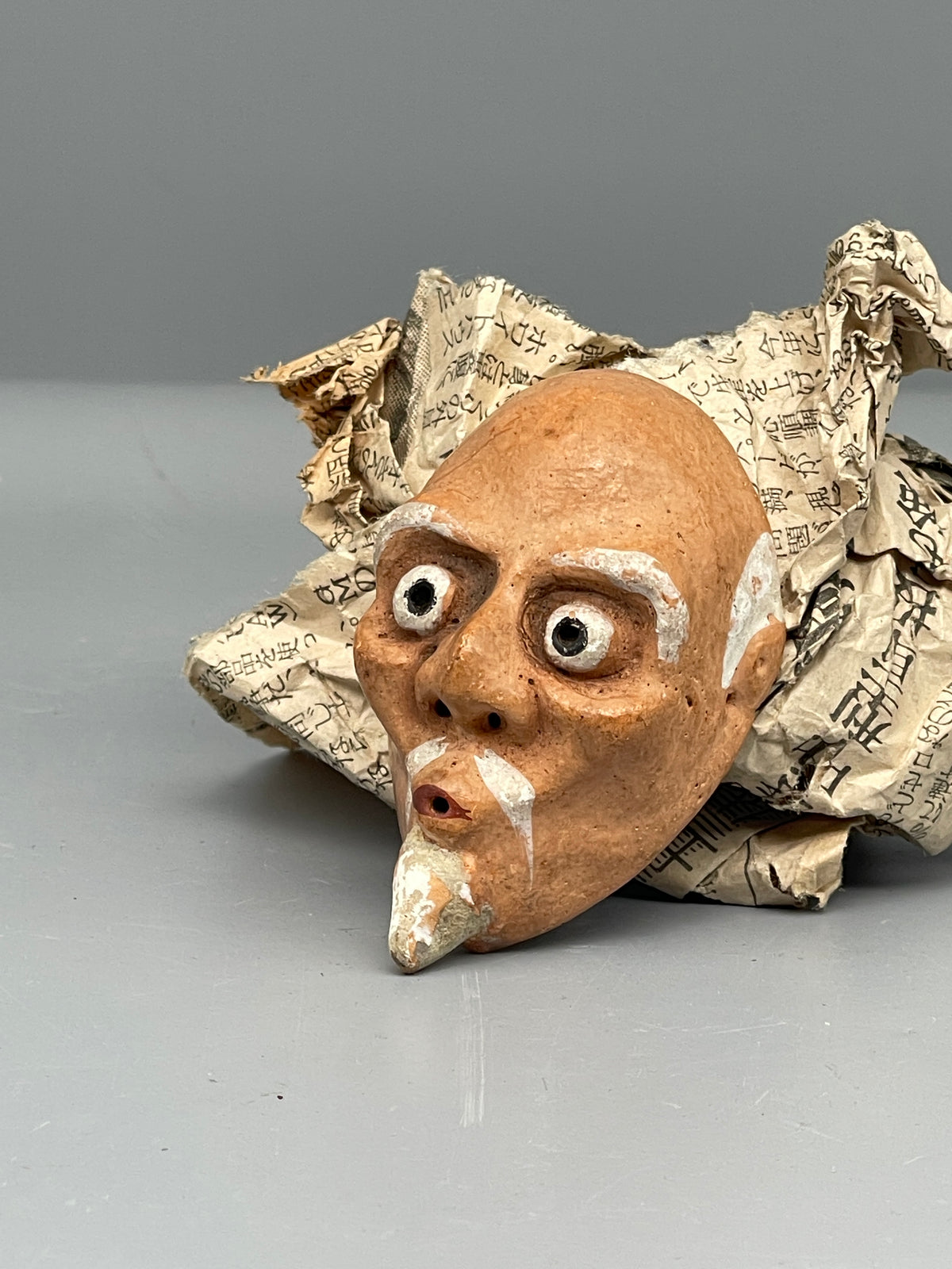 Vintage Japanese usobuki mask, pointed beard, detail