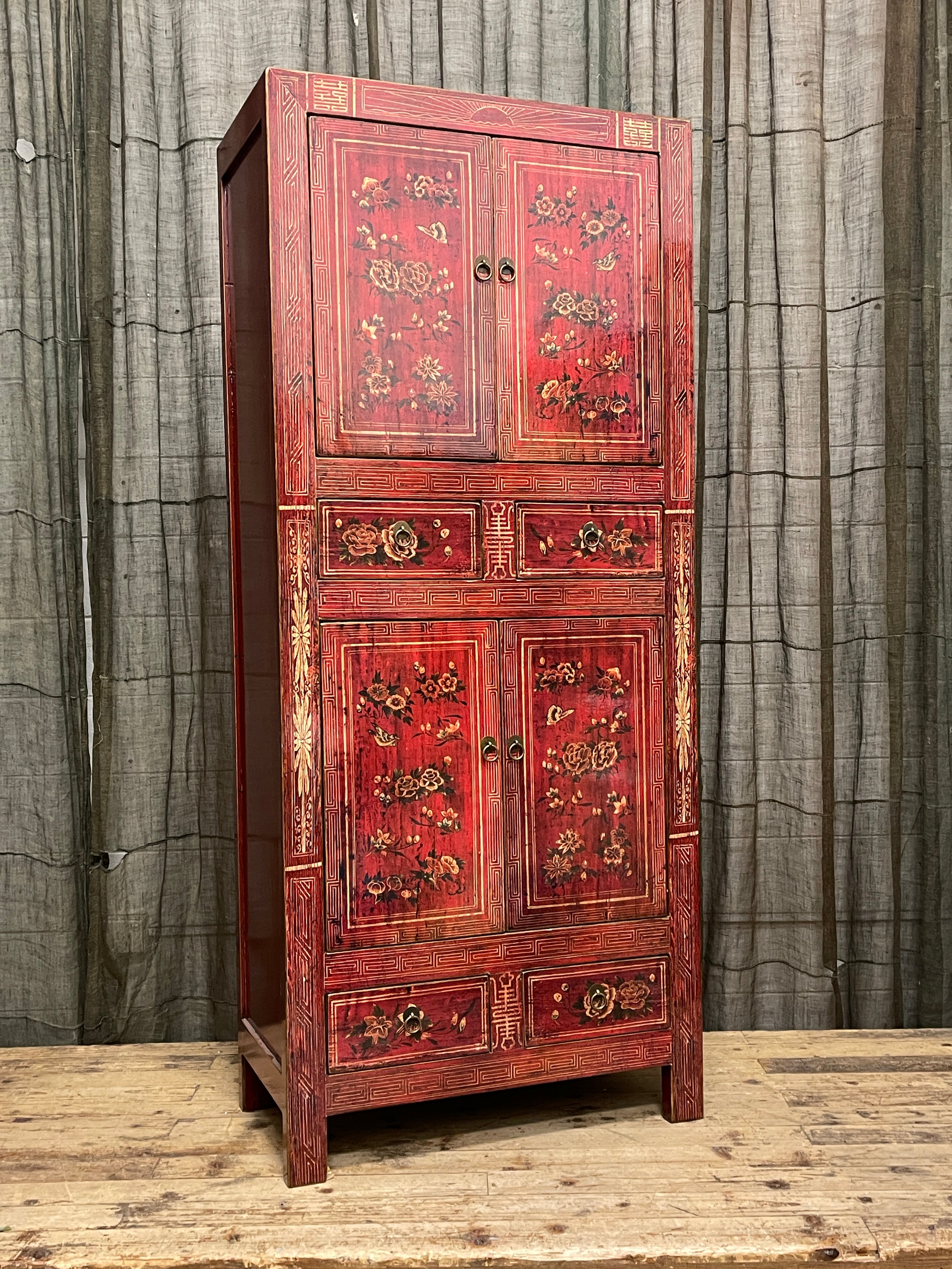 Chinese Red Lacquered Storage Cabinet
