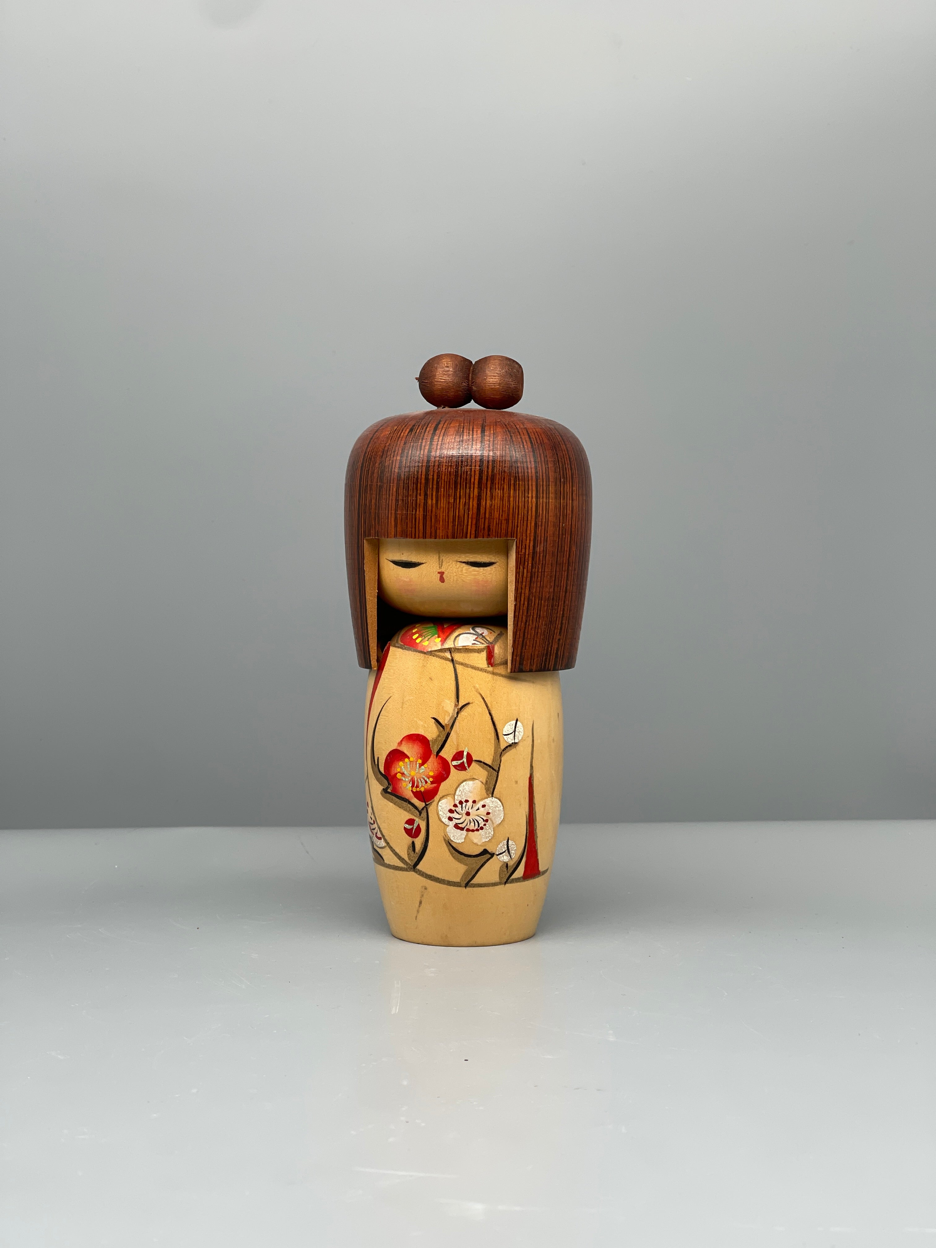Vintage Japanese Sosaku Kokeshi Doll, Plum Blossom Motif