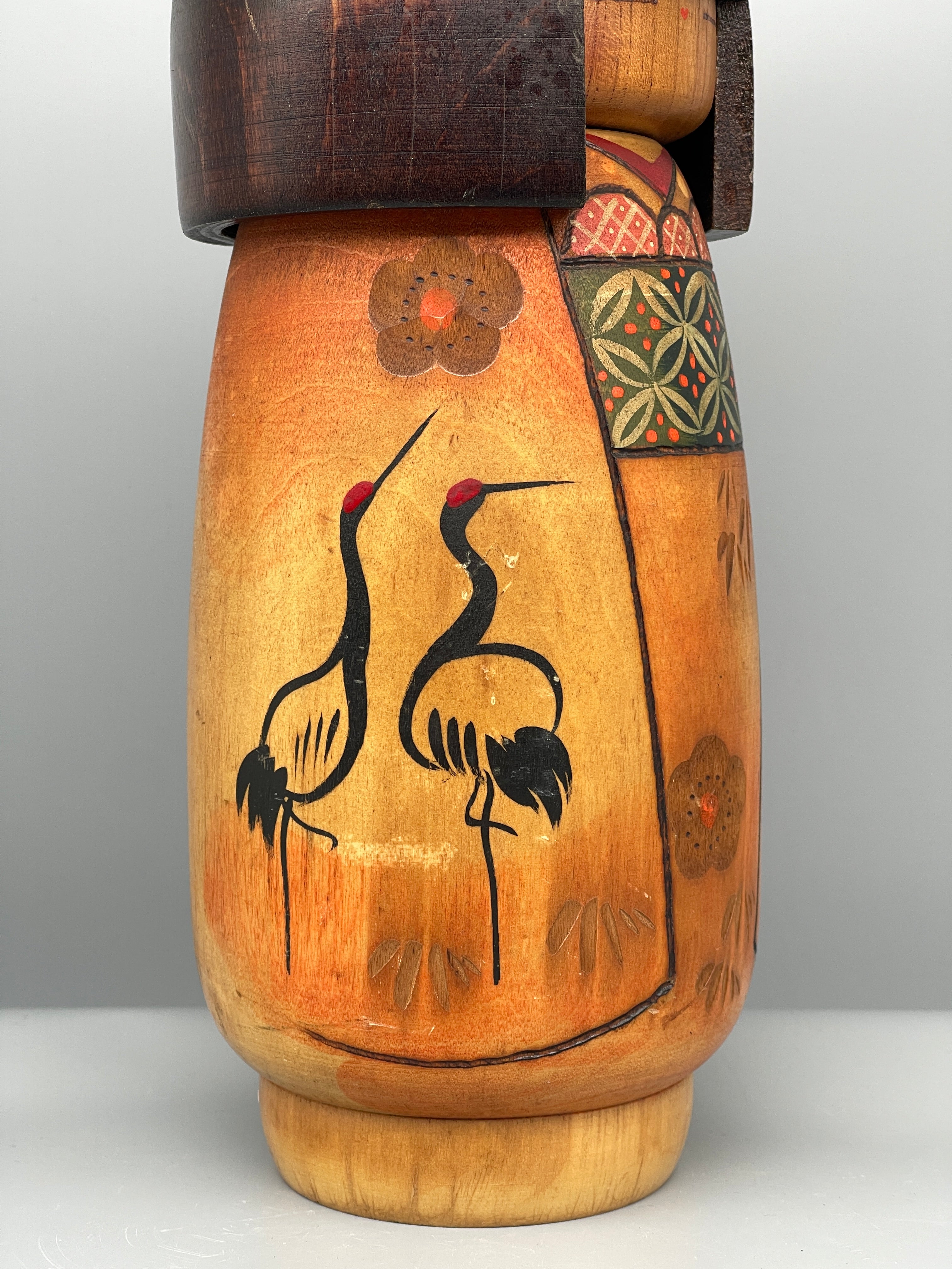 Vintage Japanese Sosaku Kokeshi Doll, Crane Motif