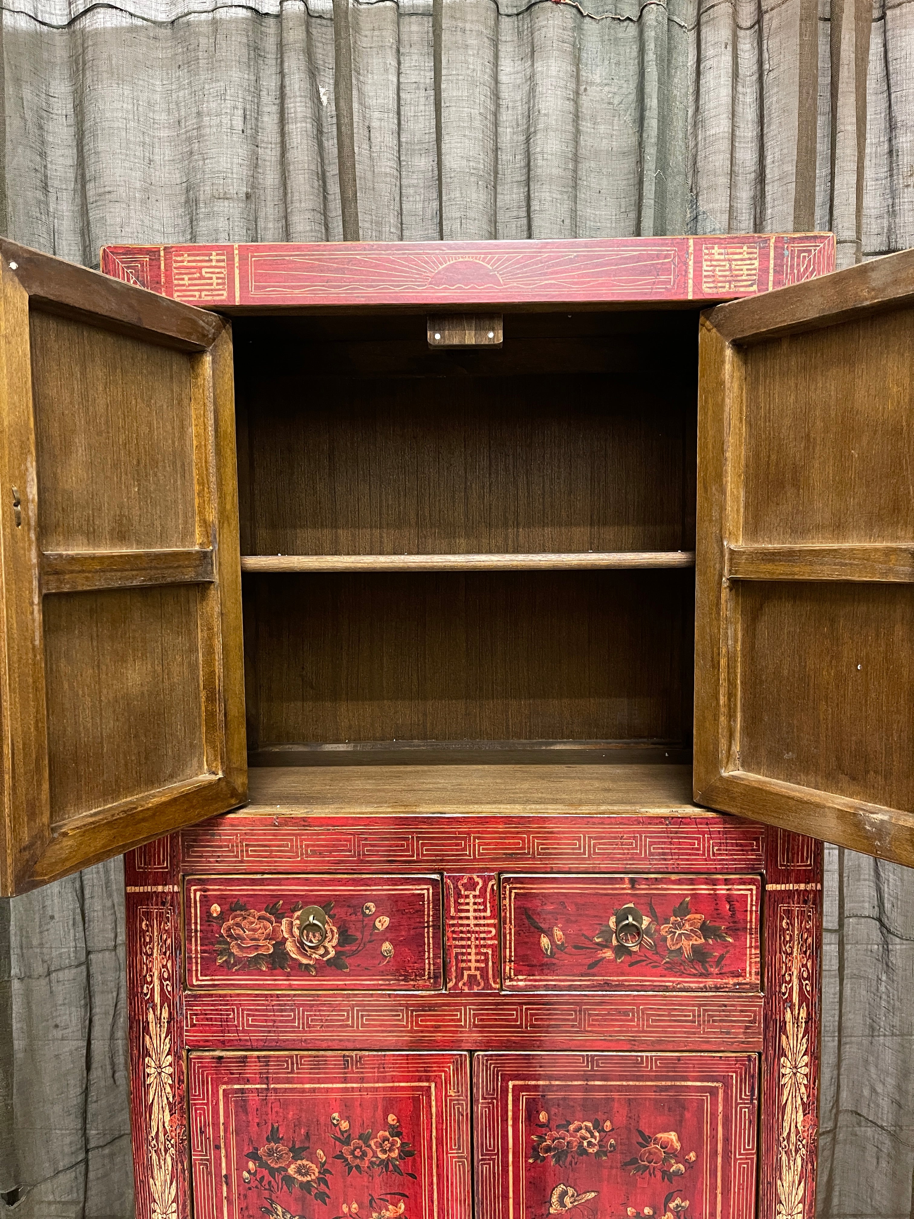 Chinese Red Lacquered Storage Cabinet