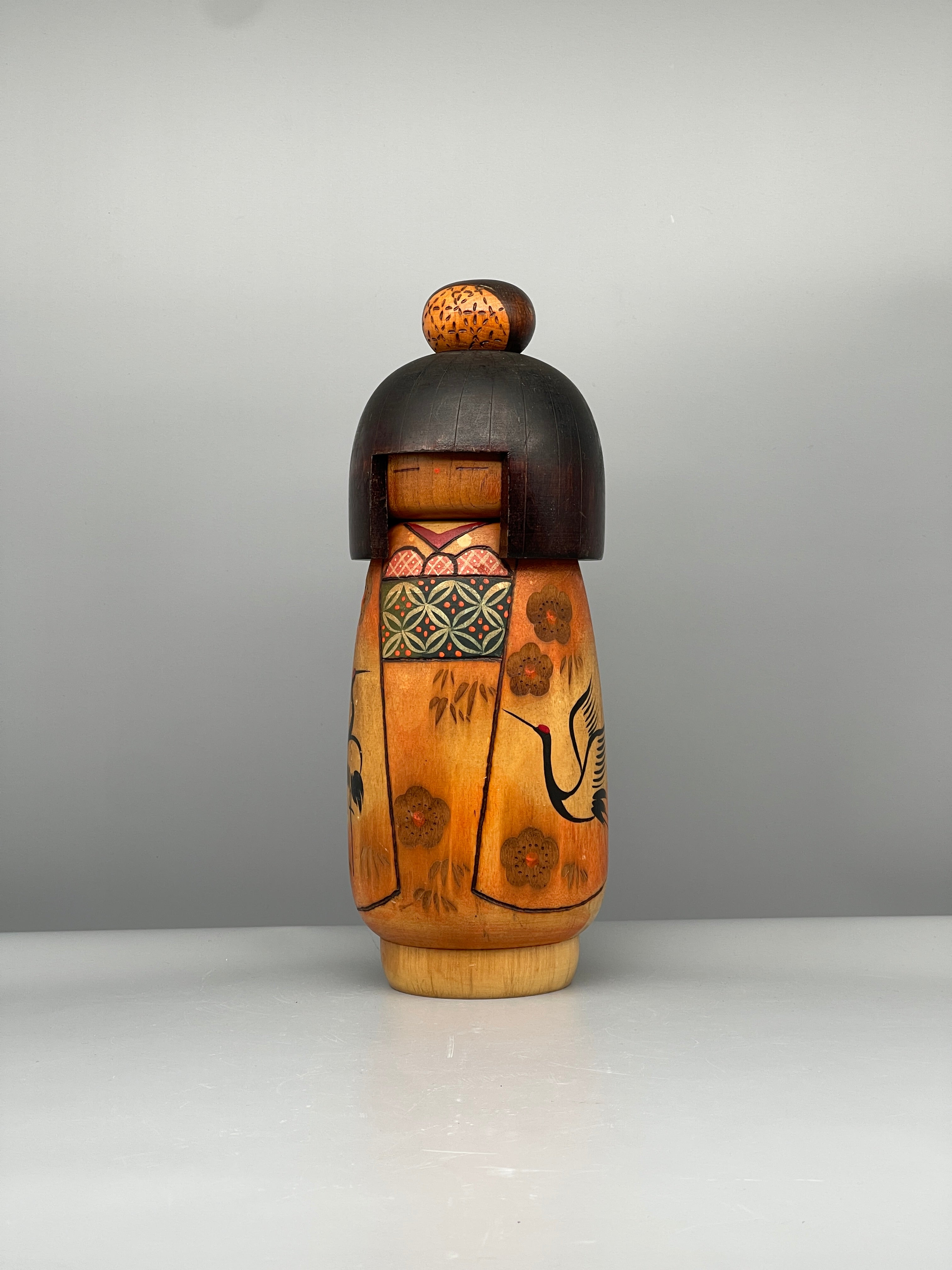 Vintage Japanese Sosaku Kokeshi Doll, Crane Motif