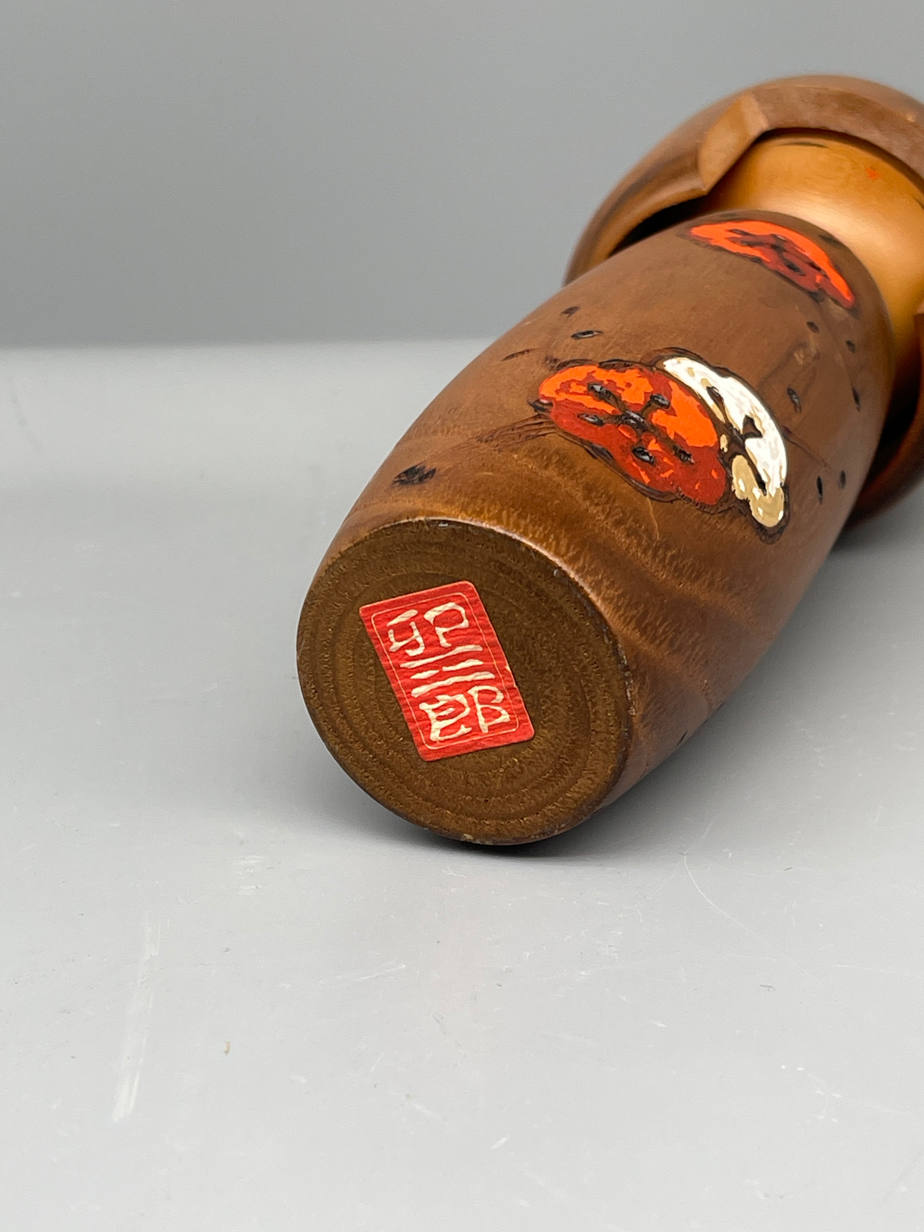 Vintage Japanese Sosaku Kokeshi Doll, Blossom Motif