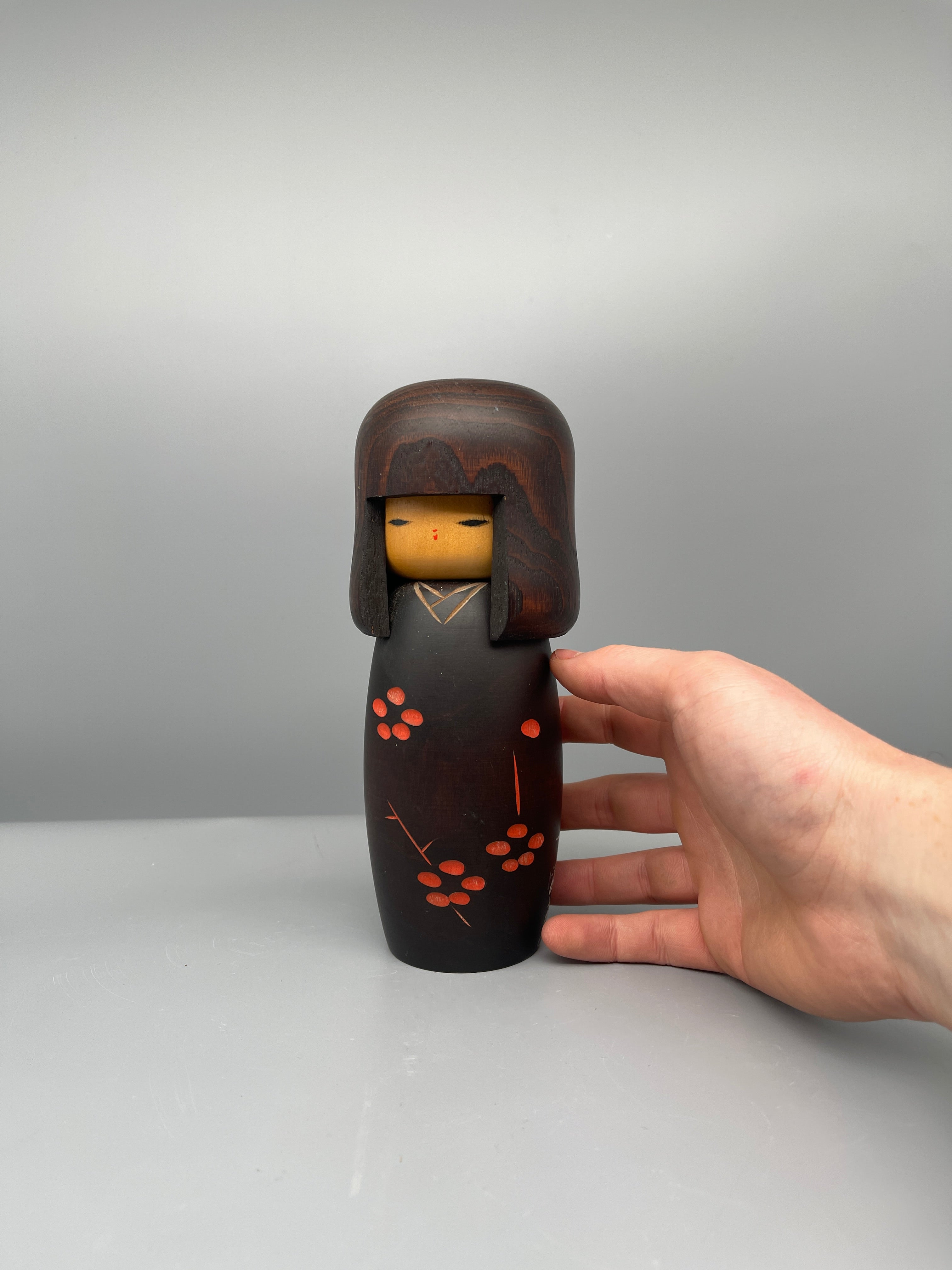 Vintage Japanese Sosaku Kokeshi Doll, Plum Blossom Motif