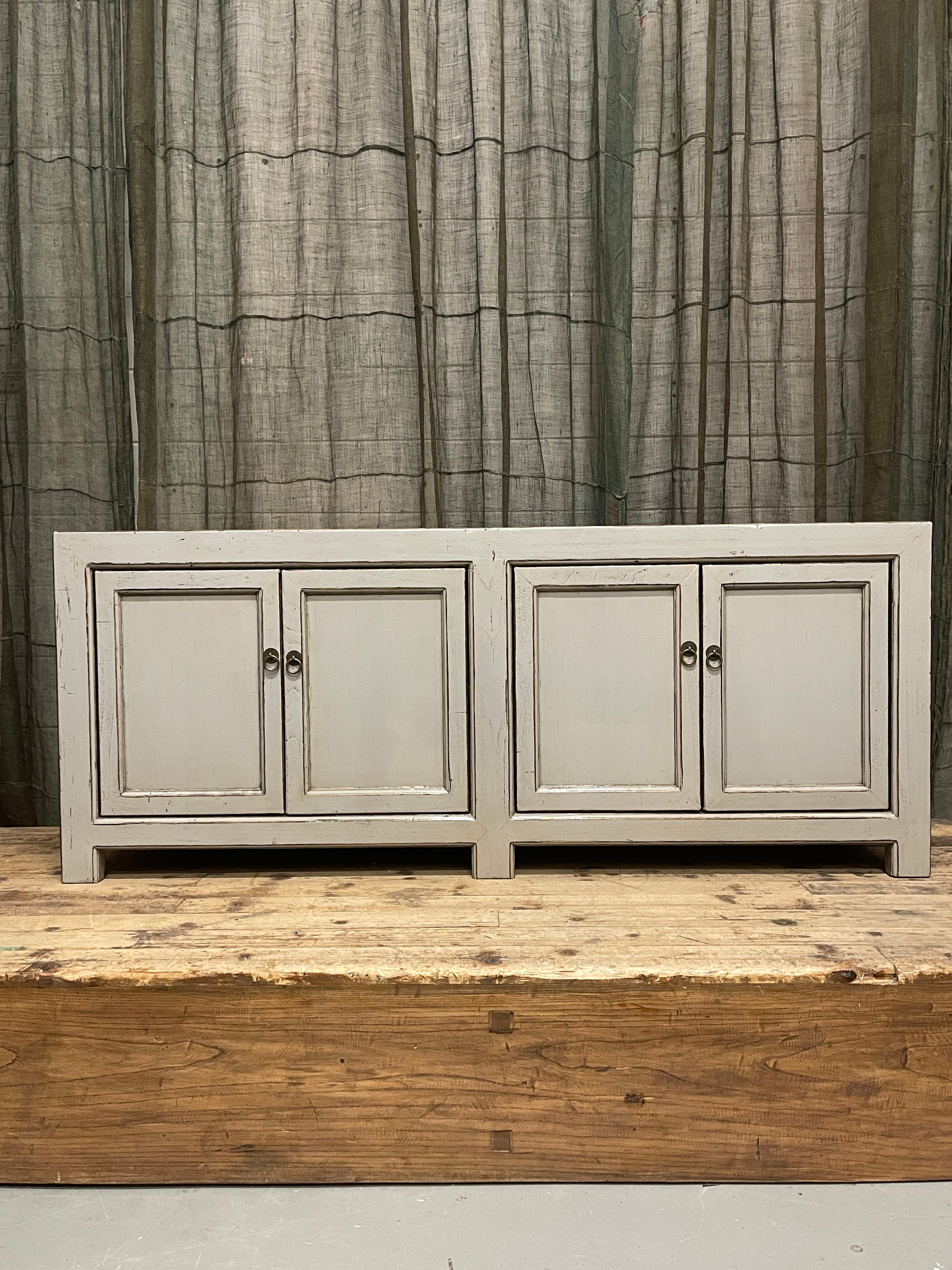 Chinese Grey Lacquered Low Cabinet