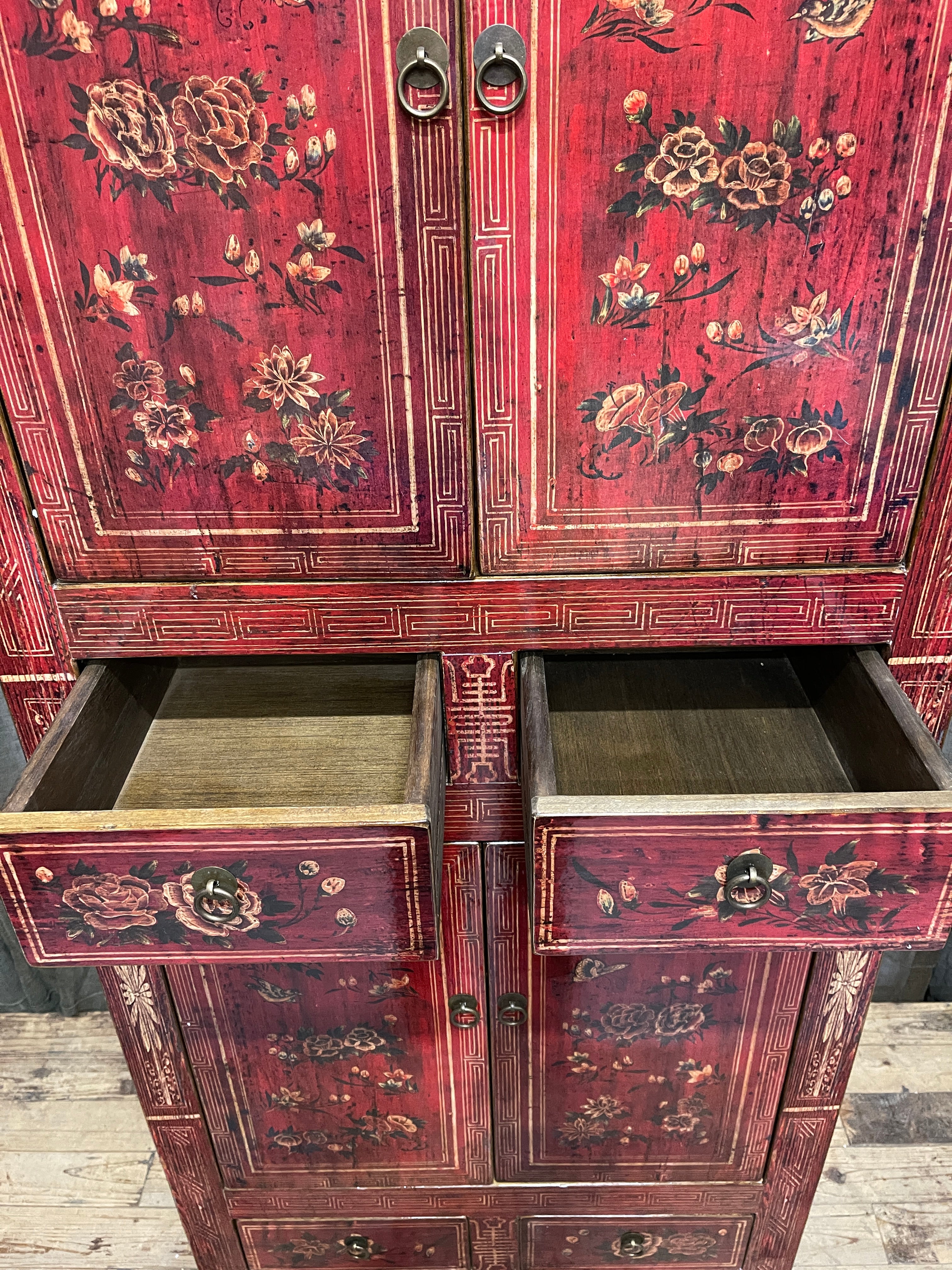 Chinese Red Lacquered Storage Cabinet