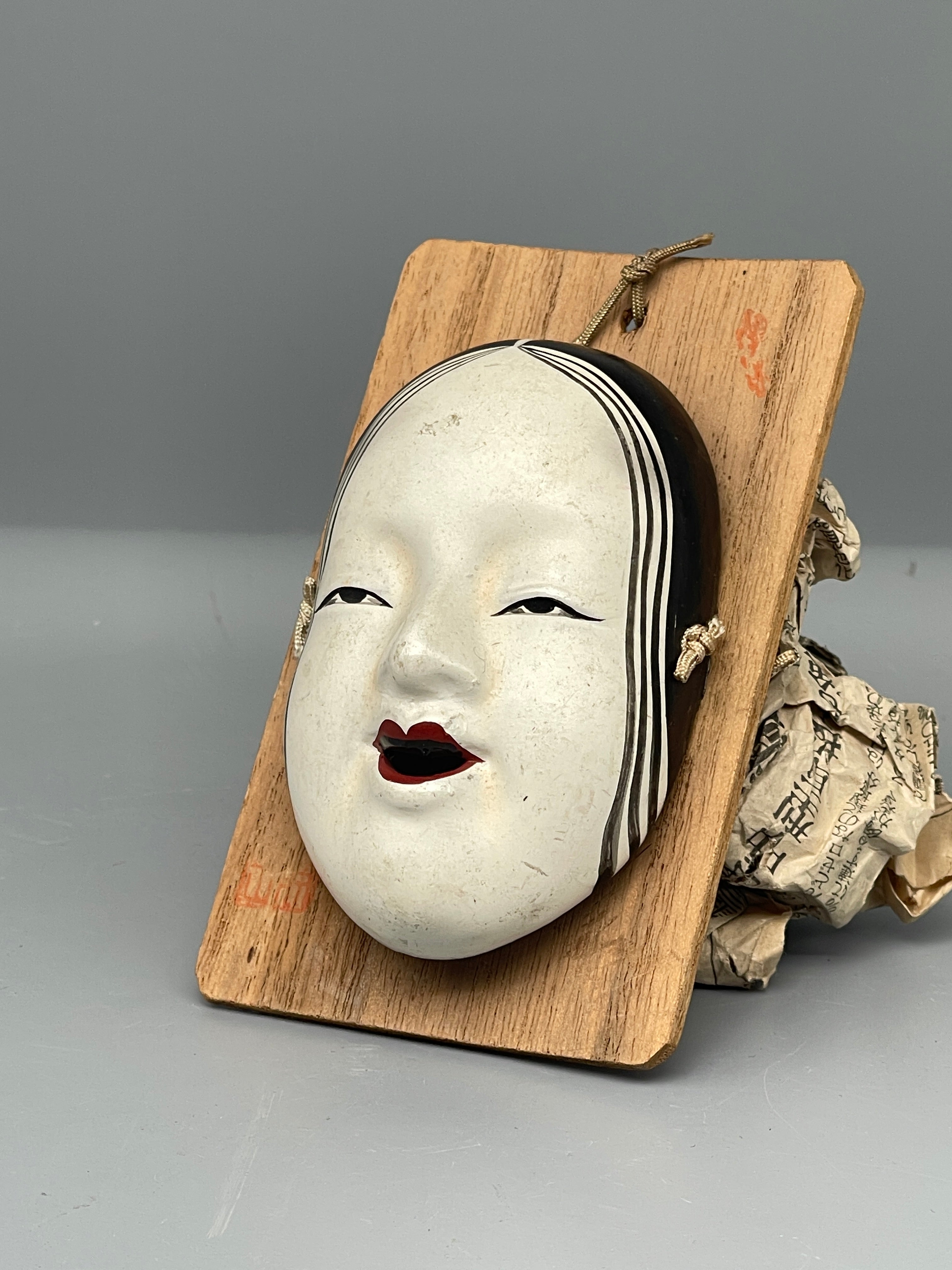 Vintage Japanese Noh mask, Ko-omote, detail