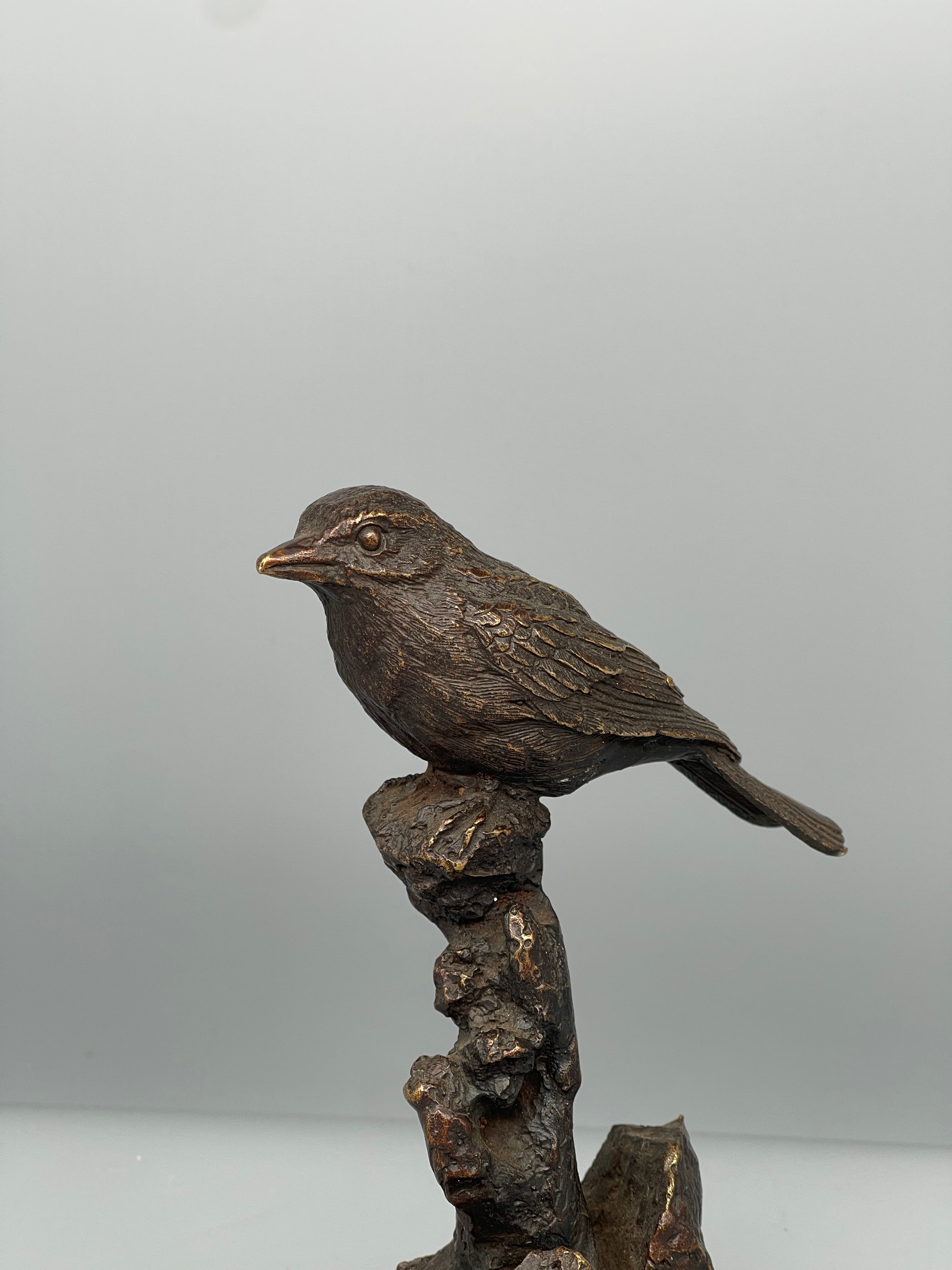 Vintage Japanese bronze bird figure, front view