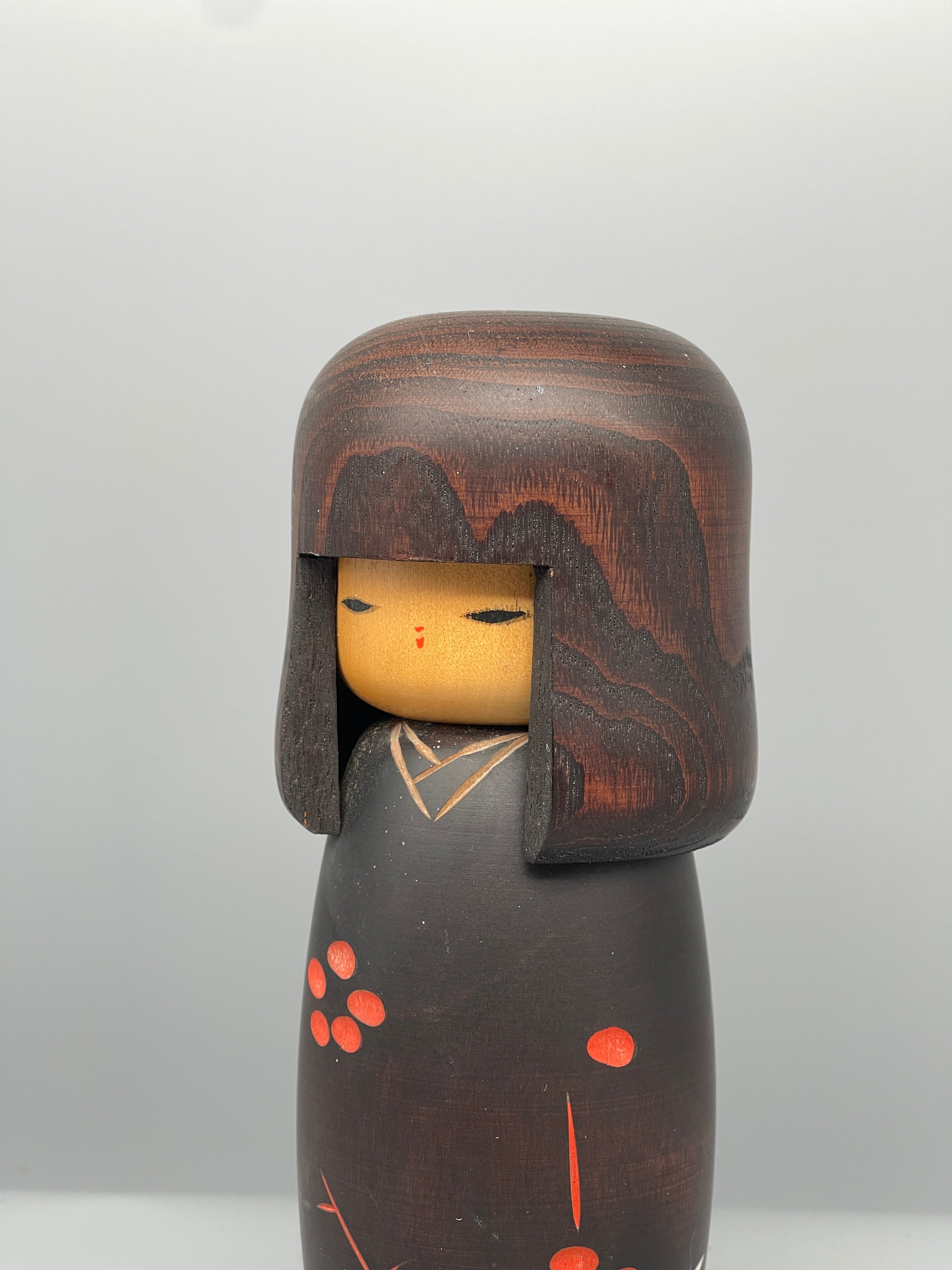 Vintage Japanese Sosaku Kokeshi Doll, Plum Blossom Motif
