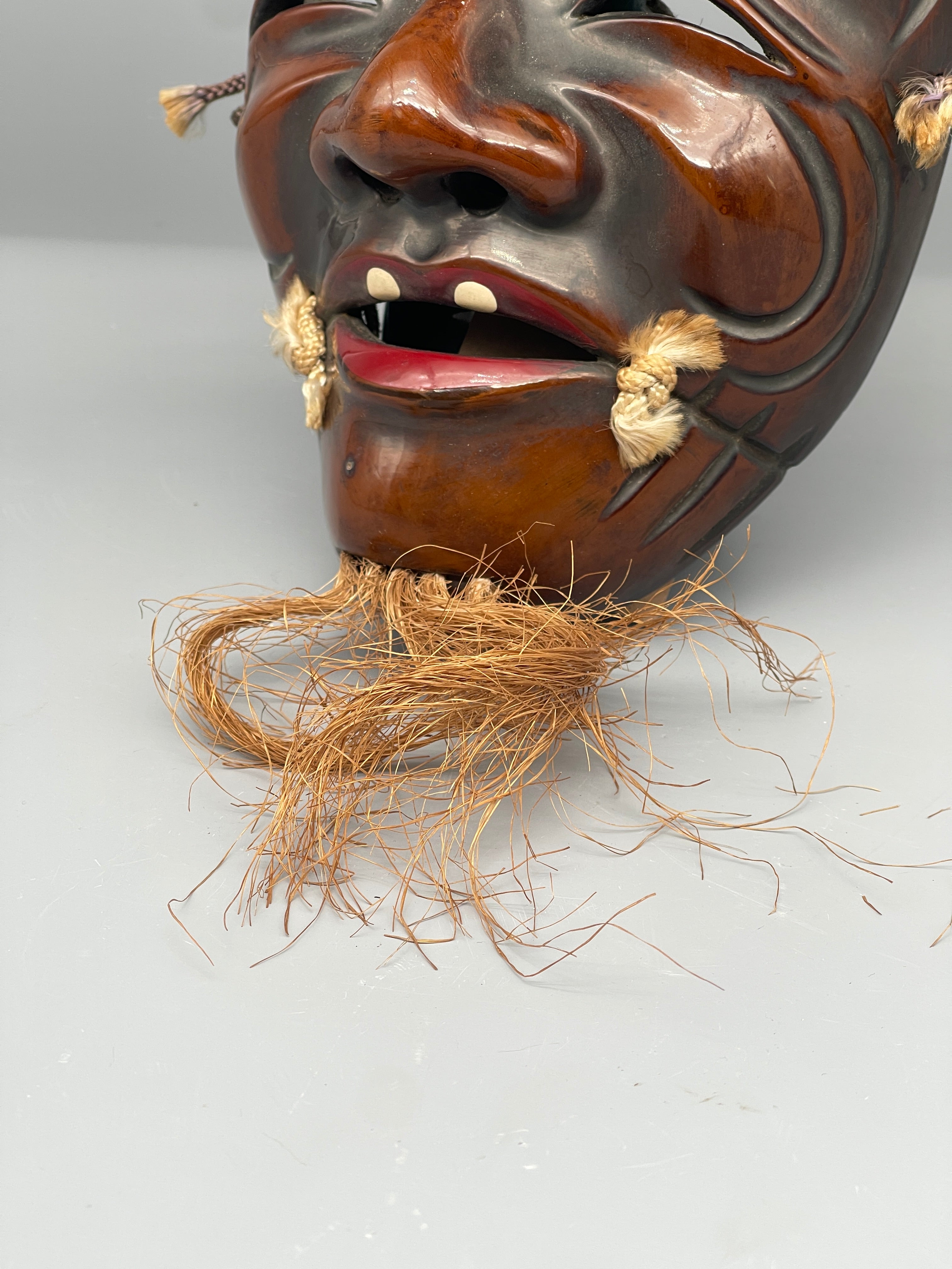 Vintage Japanese Noh mask, Okina, close up