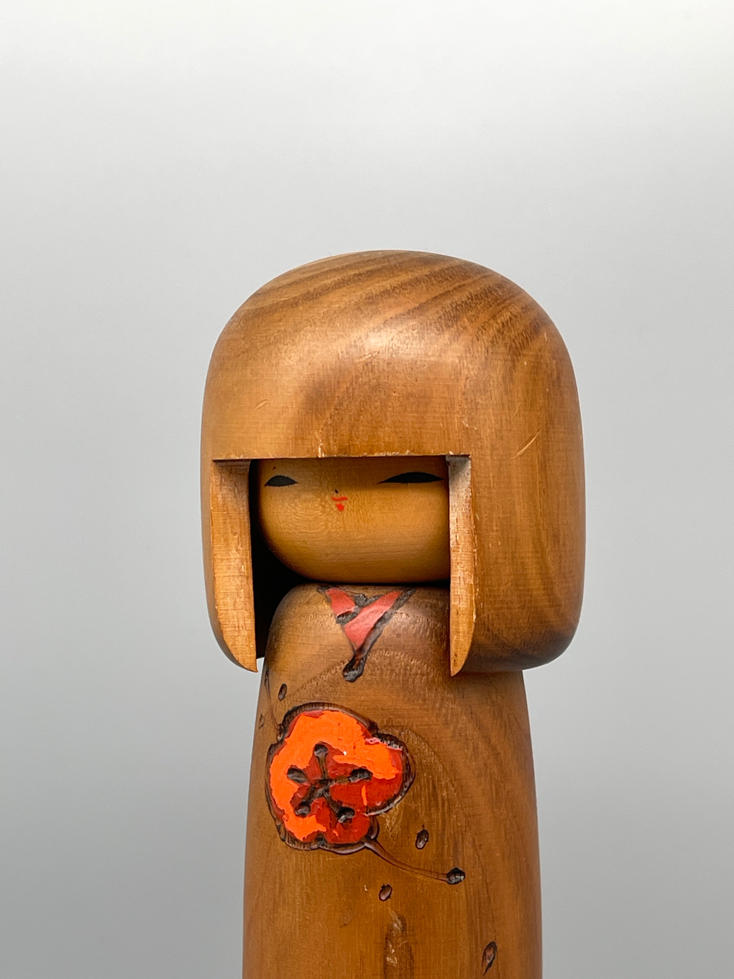 Vintage Japanese Sosaku Kokeshi Doll, Blossom Motif